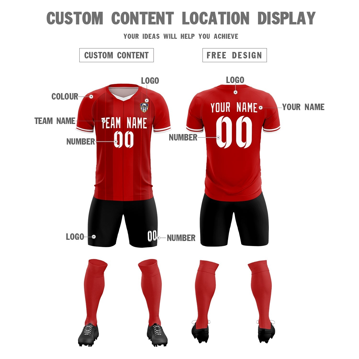 Custom Red Classic Striped Personalized Soccer Tops/Sets Jersey