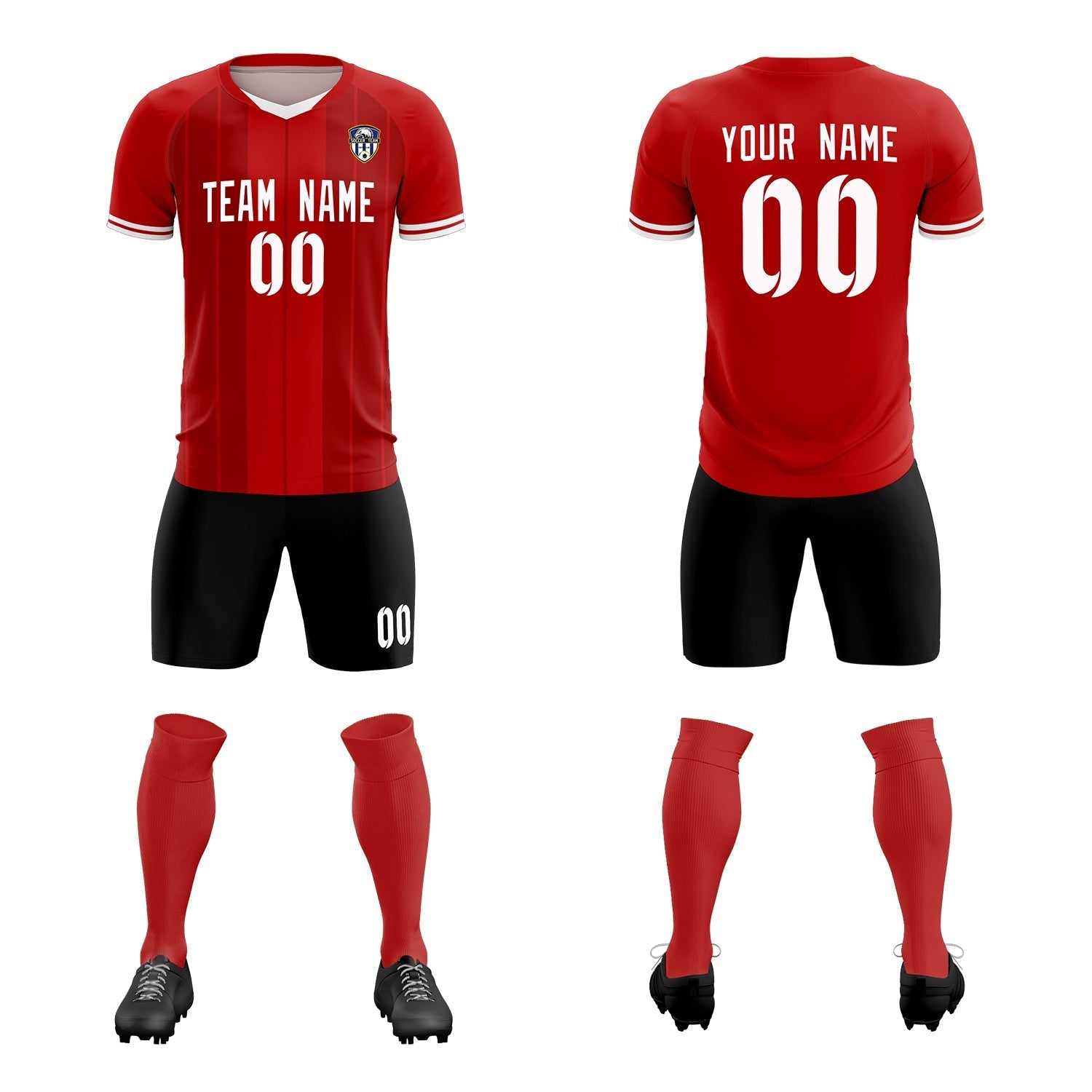 Custom Red Classic Striped Personalized Soccer Tops/Sets Jersey
