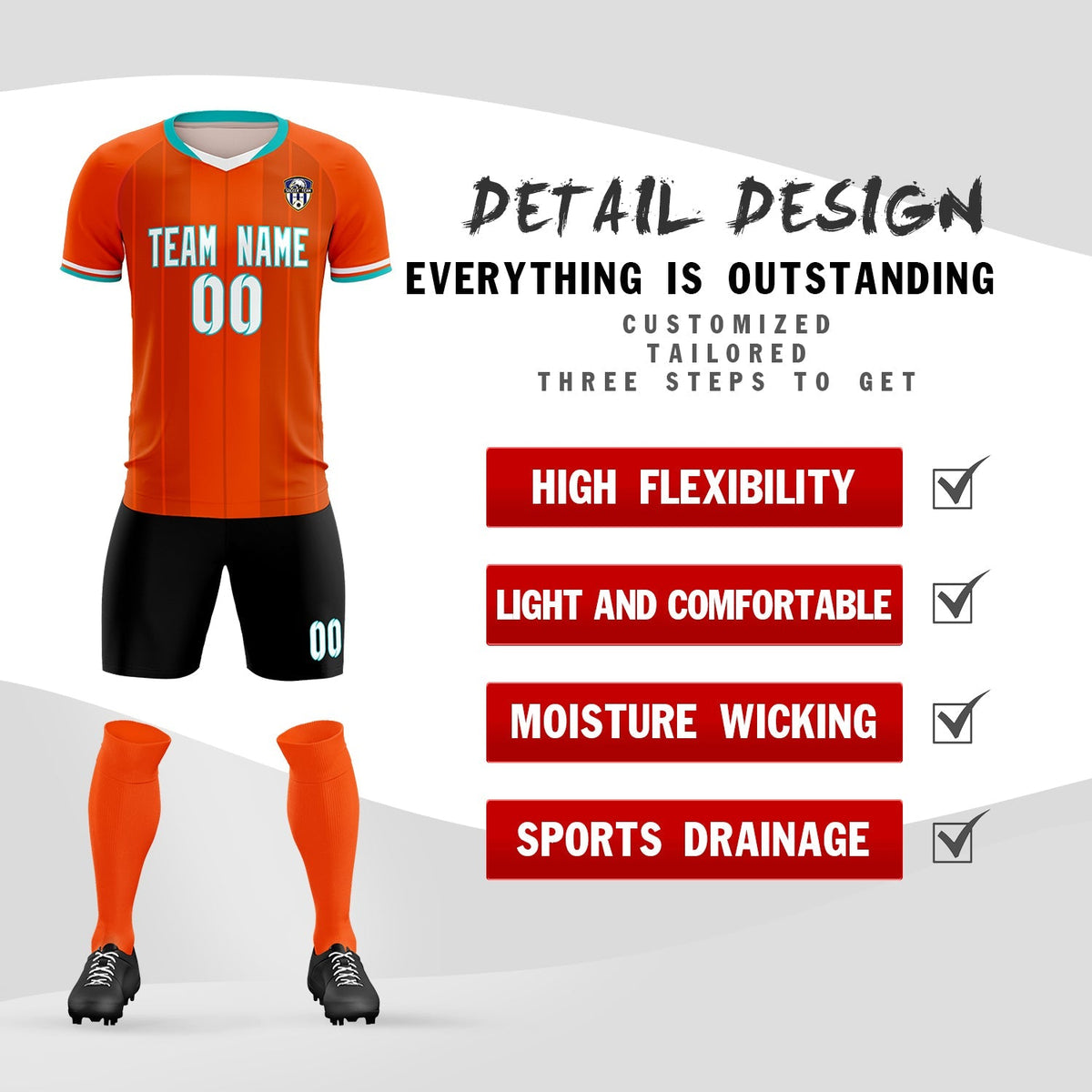 Custom Orange Classic Striped Personalized Soccer Tops/Sets Jersey