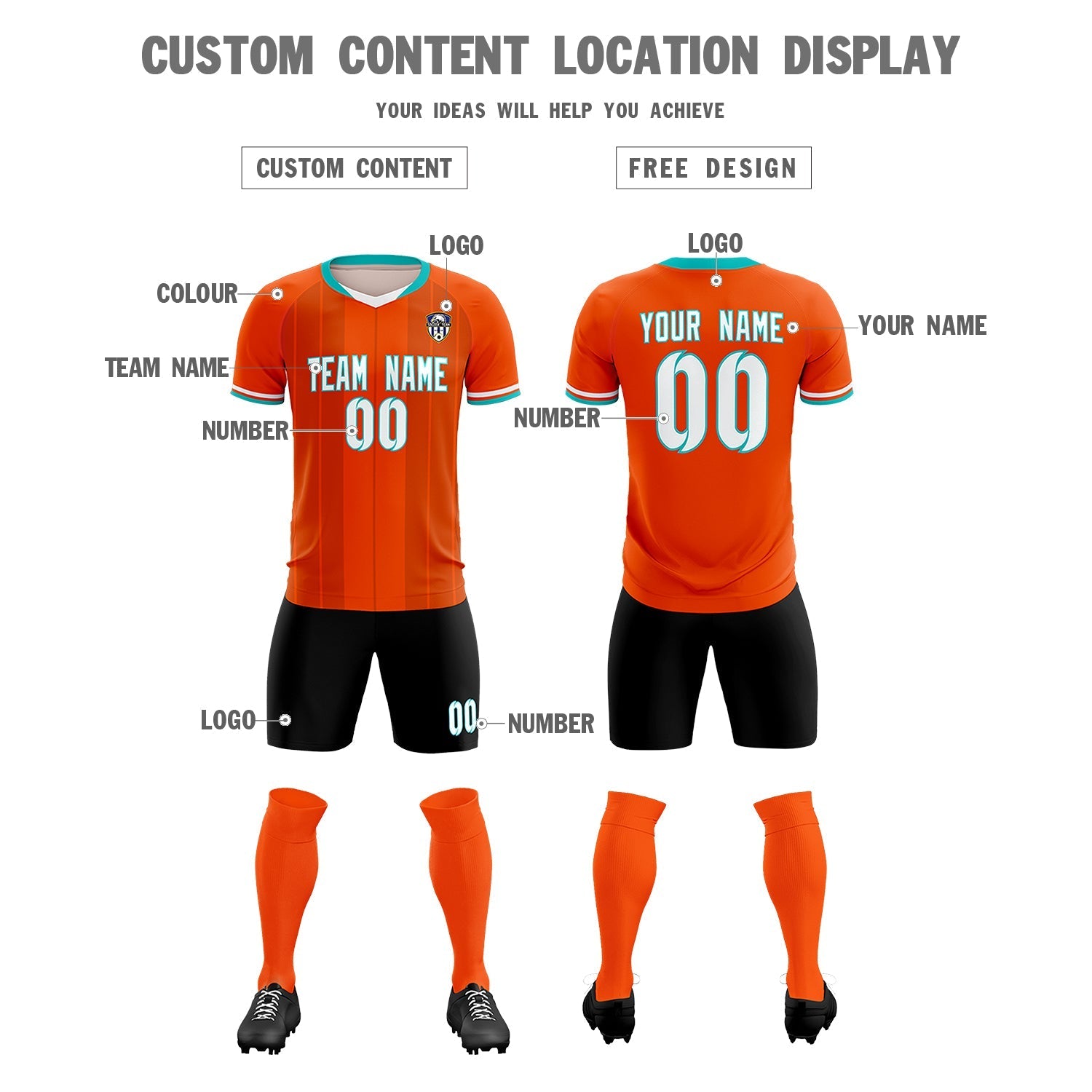 Custom Orange Classic Striped Personalized Soccer Tops/Sets Jersey