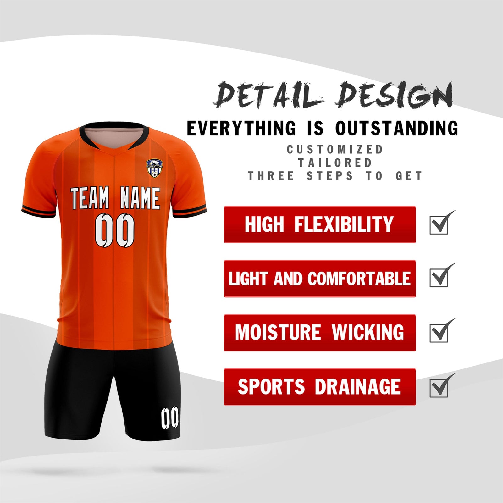 Custom Orange Classic Striped Personalized Soccer Tops/Sets Jersey