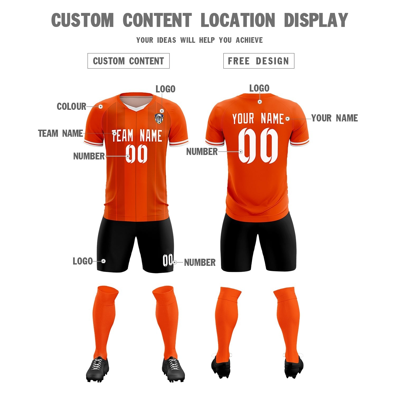 Custom Orange Classic Striped Personalized Soccer Tops/Sets Jersey