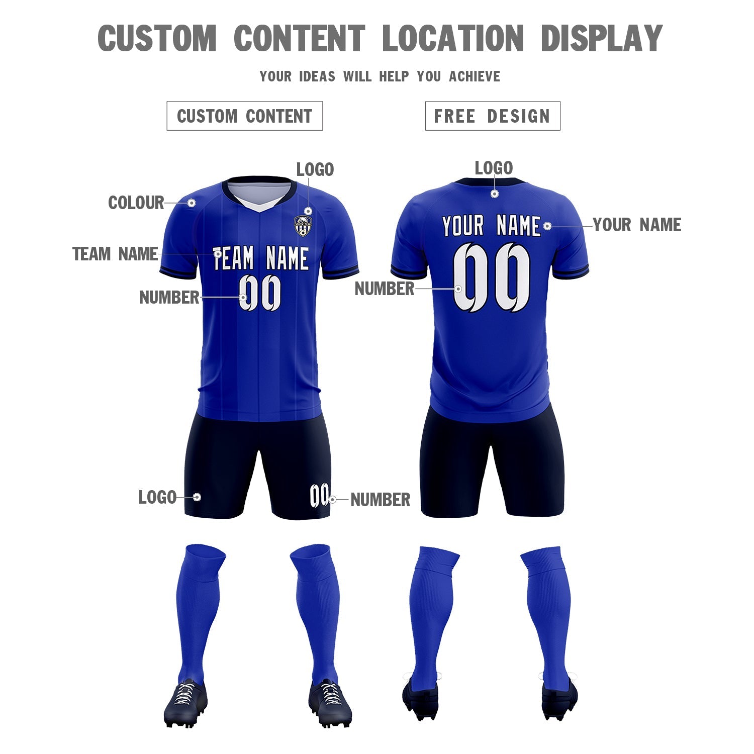 Custom Royal Classic Striped Personalized Soccer Tops/Sets Jersey