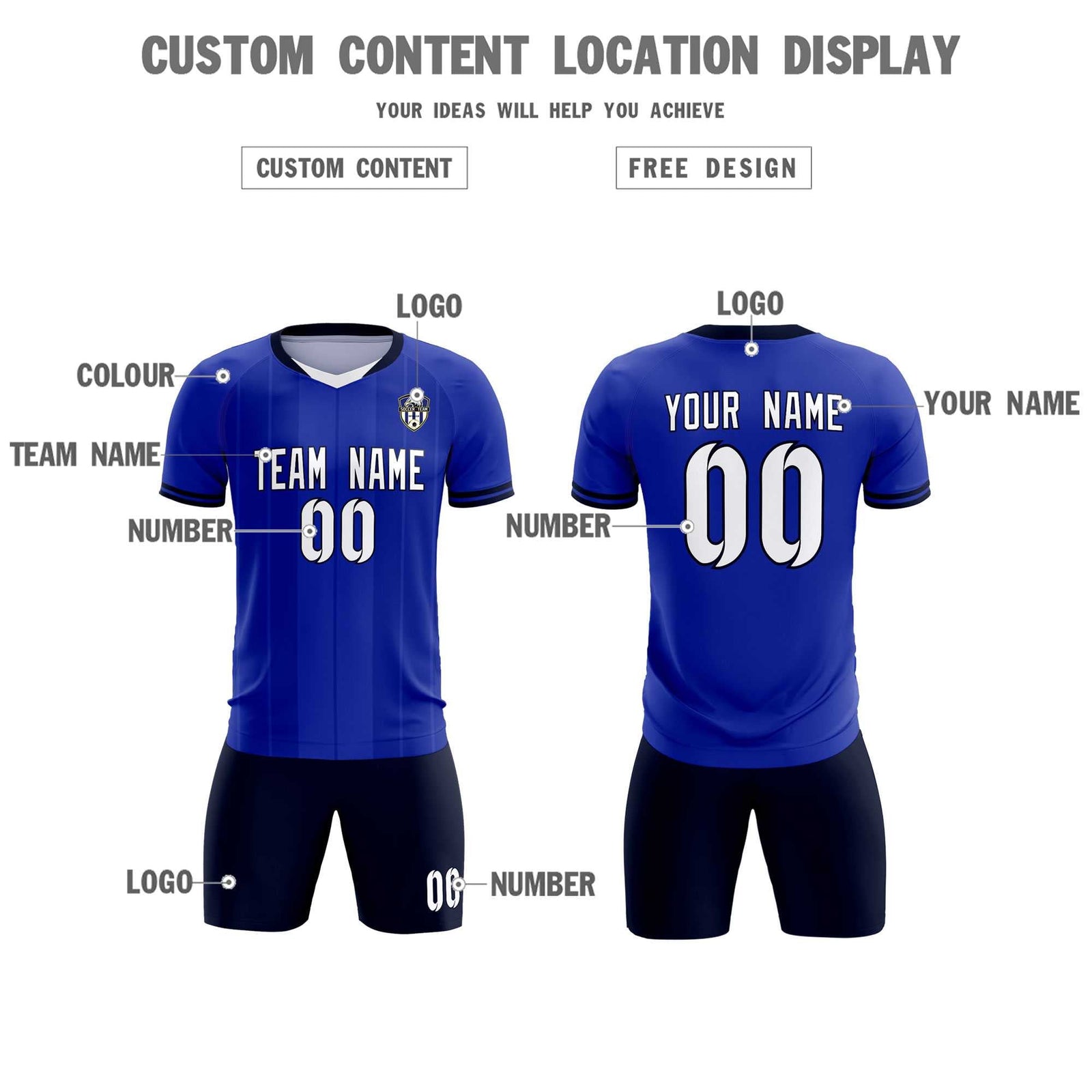Custom Royal Classic Striped Personalized Soccer Tops/Sets Jersey