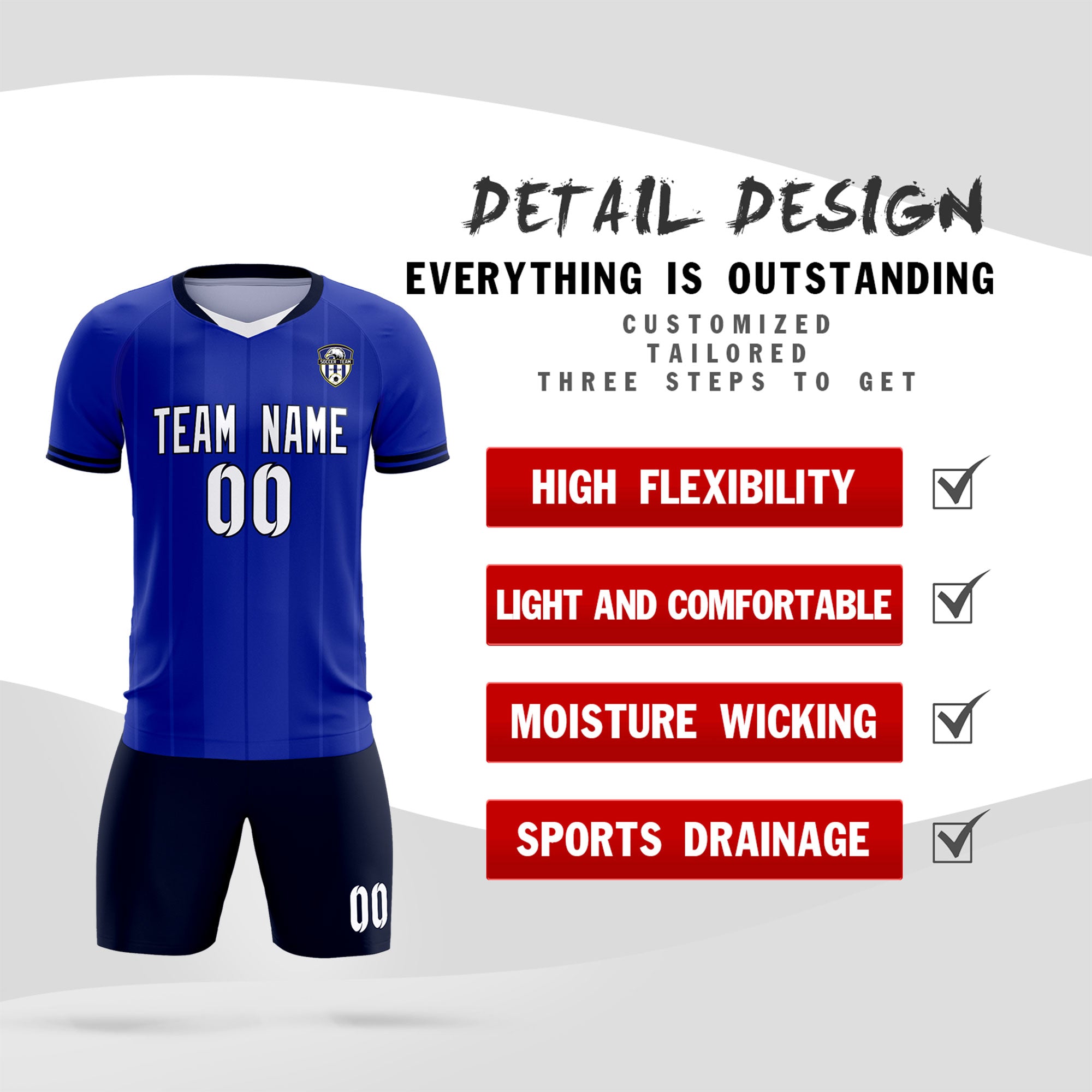Custom Royal Classic Striped Personalized Soccer Tops/Sets Jersey