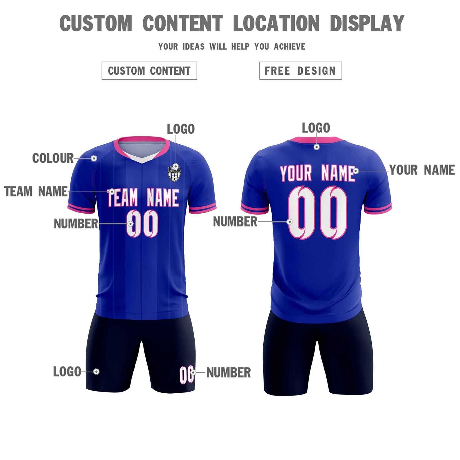 Custom Royal Classic Striped Personalized Soccer Tops/Sets Jersey