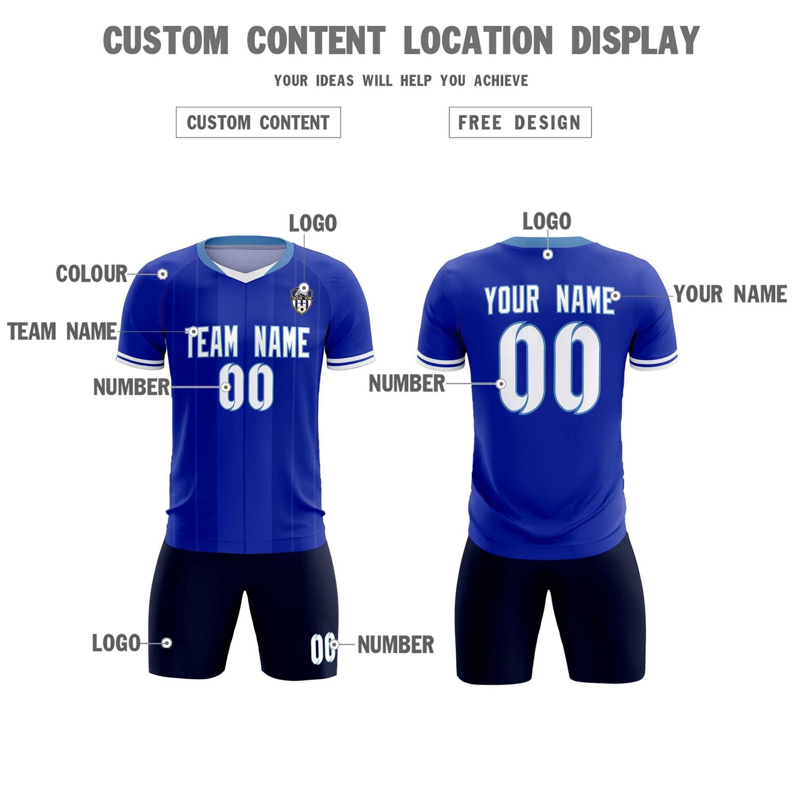 Custom Royal Classic Striped Personalized Soccer Tops/Sets Jersey