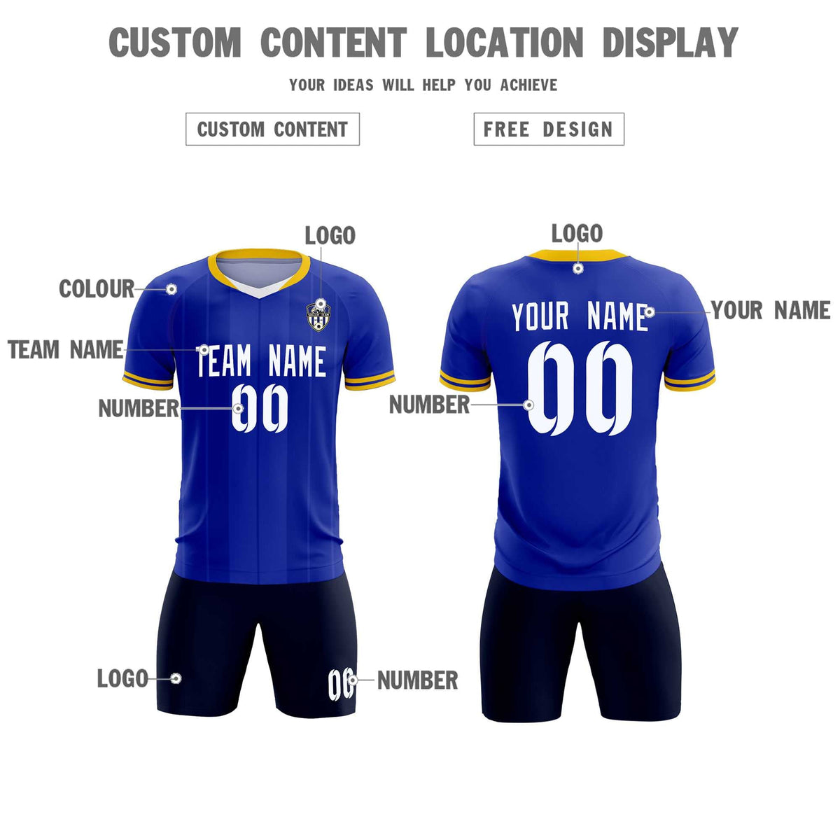 Custom Royal Classic Striped Personalized Soccer Tops/Sets Jersey