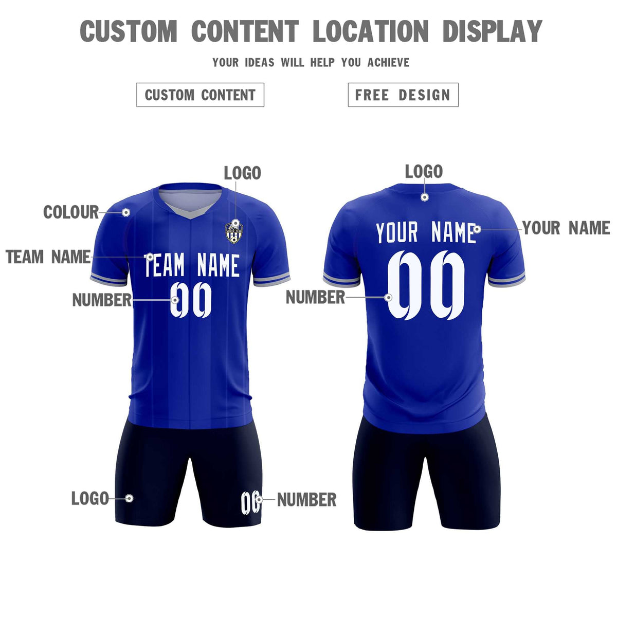 Custom Royal Classic Striped Personalized Soccer Tops/Sets Jersey