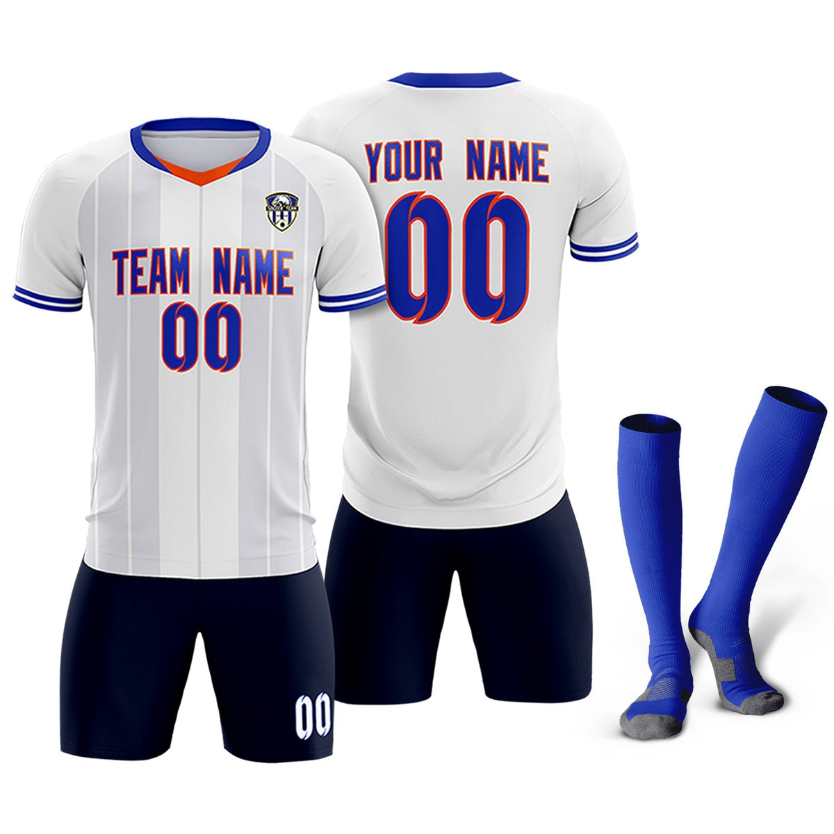 Custom White Classic Striped Personalized Soccer Tops/Sets Jersey