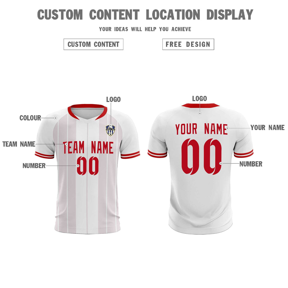 Custom White Classic Striped Personalized Soccer Tops/Sets Jersey