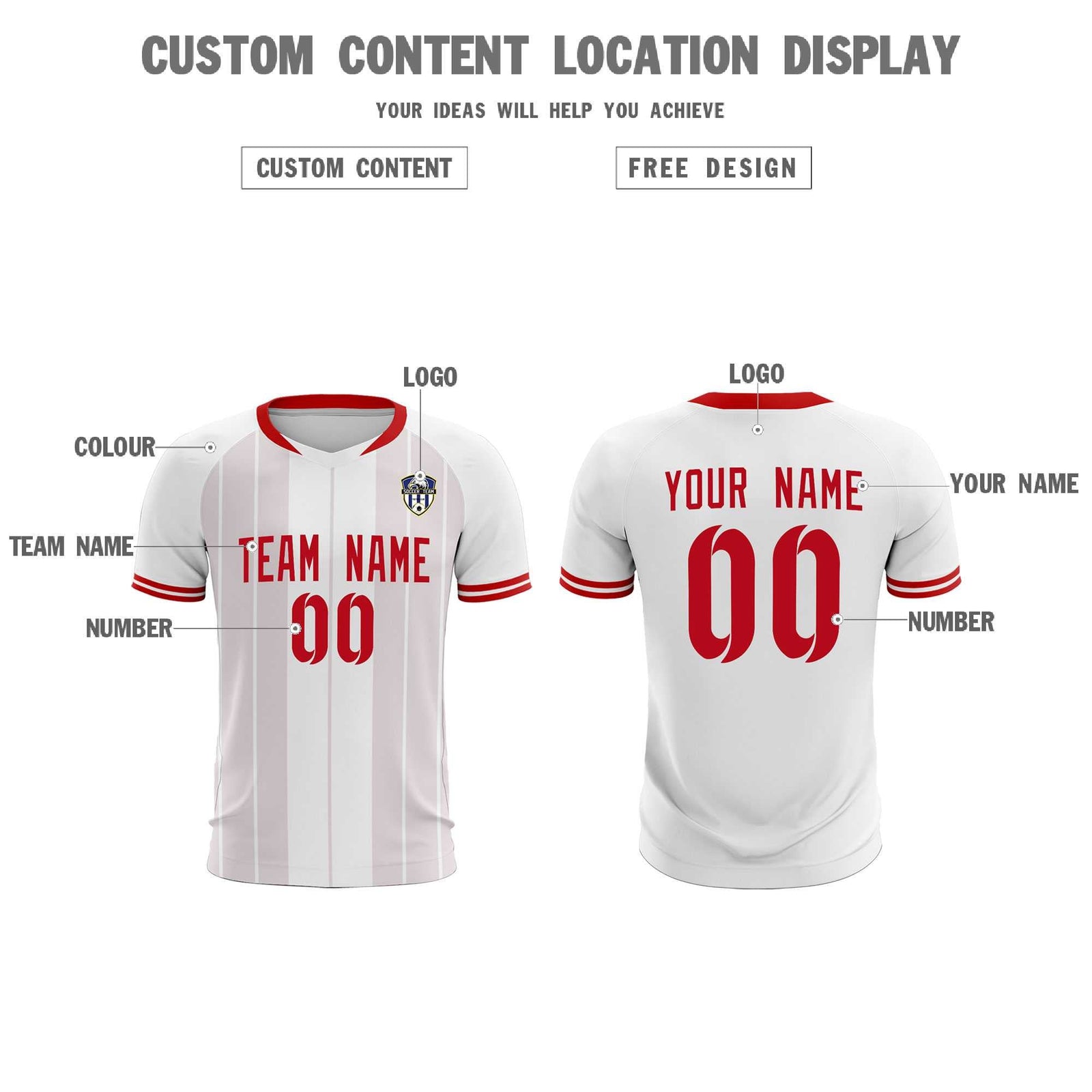 Custom White Classic Striped Personalized Soccer Tops/Sets Jersey