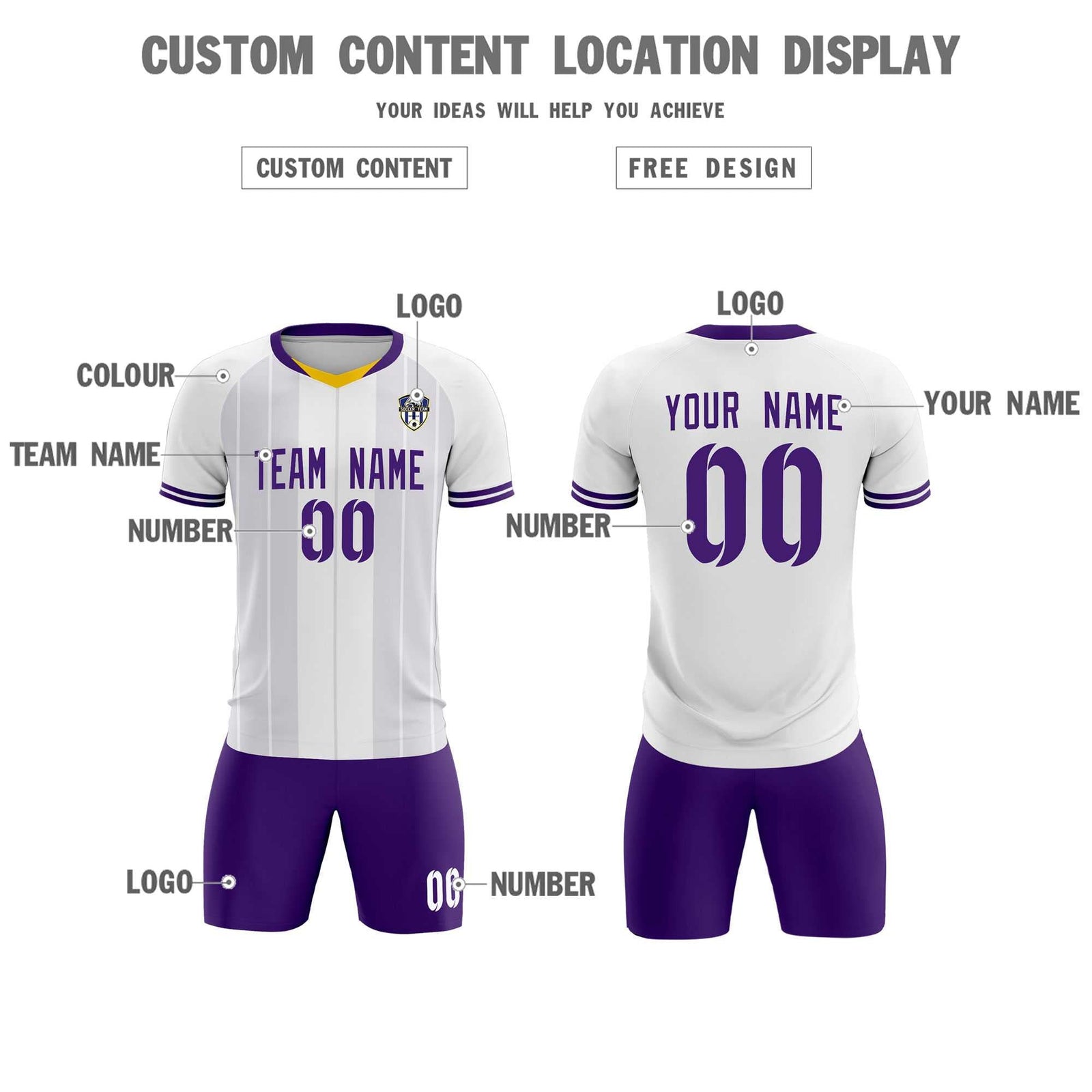 Custom White Classic Striped Personalized Soccer Tops/Sets Jersey