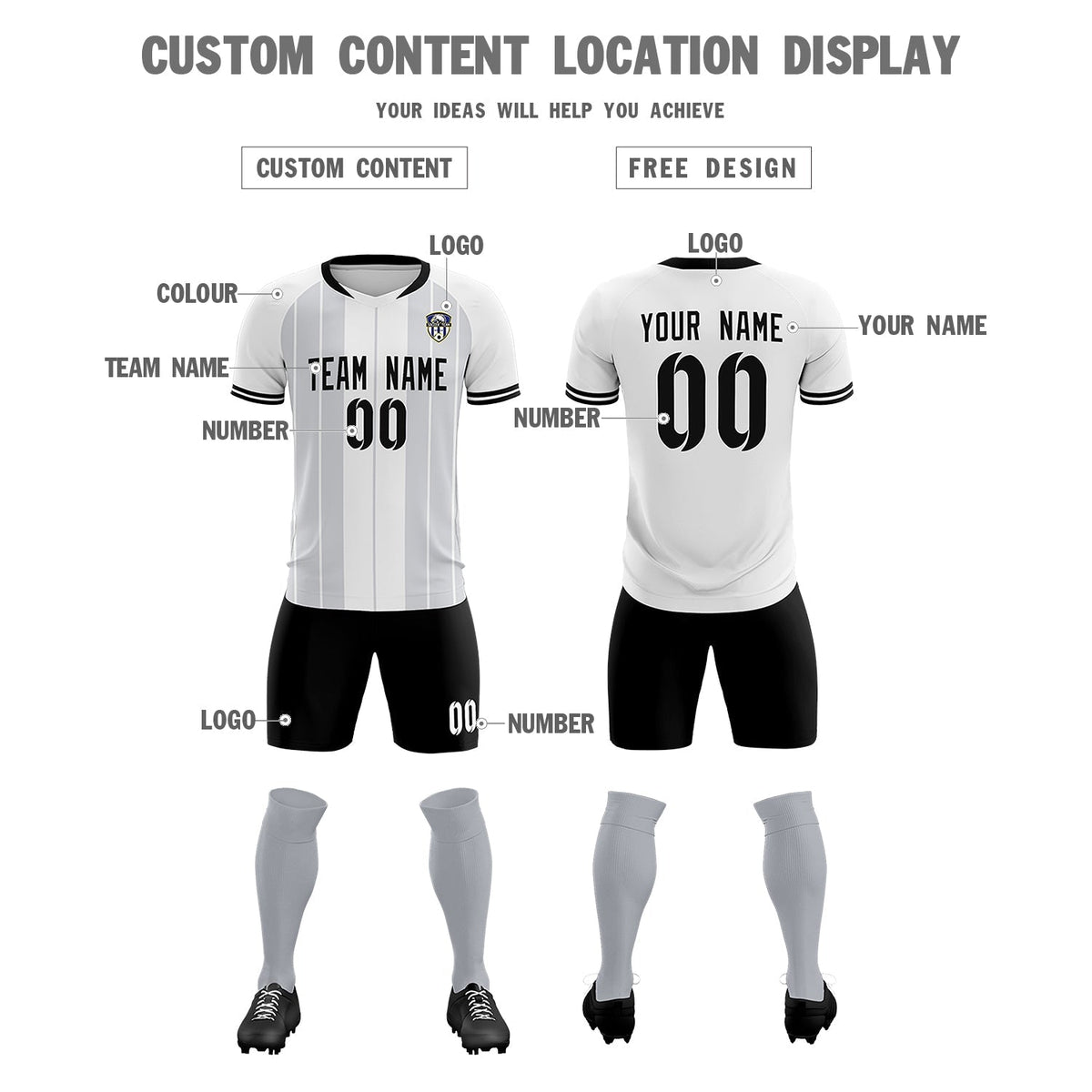 Custom White Classic Striped Personalized Soccer Tops/Sets Jersey