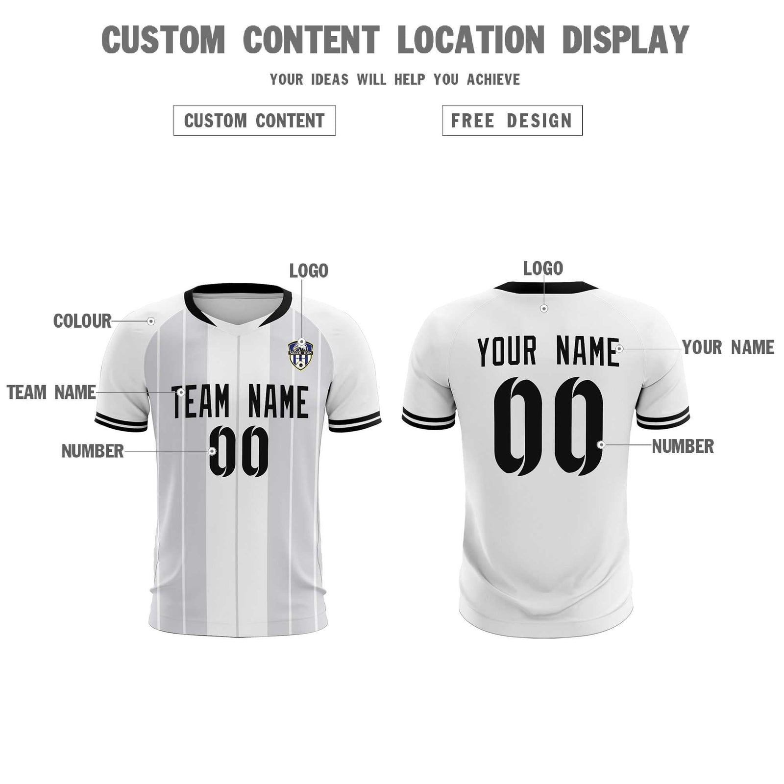 Custom White Classic Striped Personalized Soccer Tops/Sets Jersey