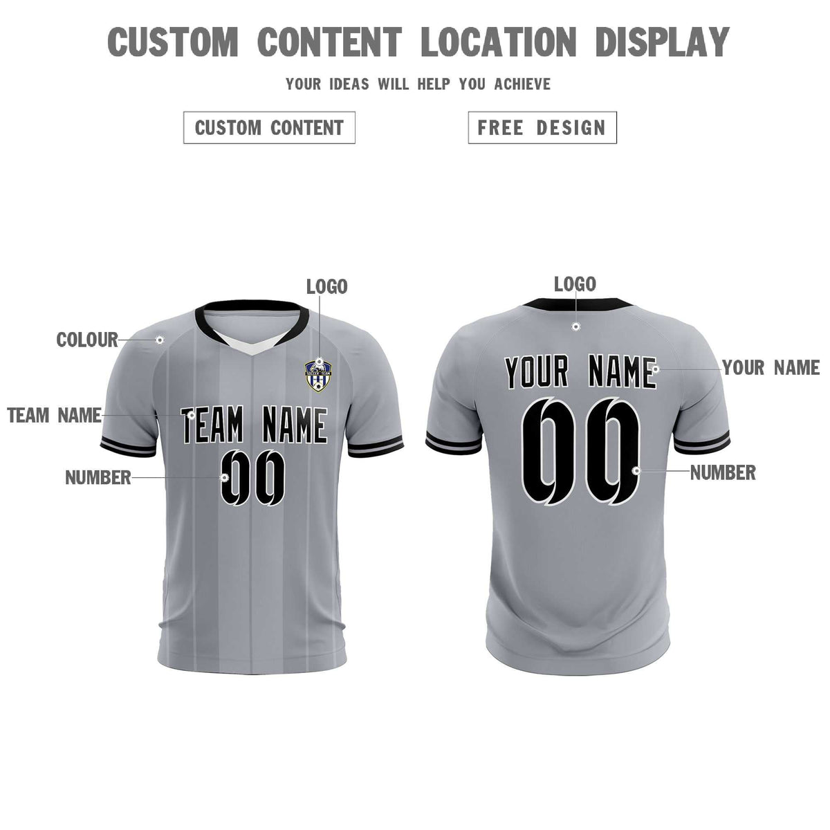 Custom Gray Classic Striped Personalized Soccer Tops/Sets Jersey