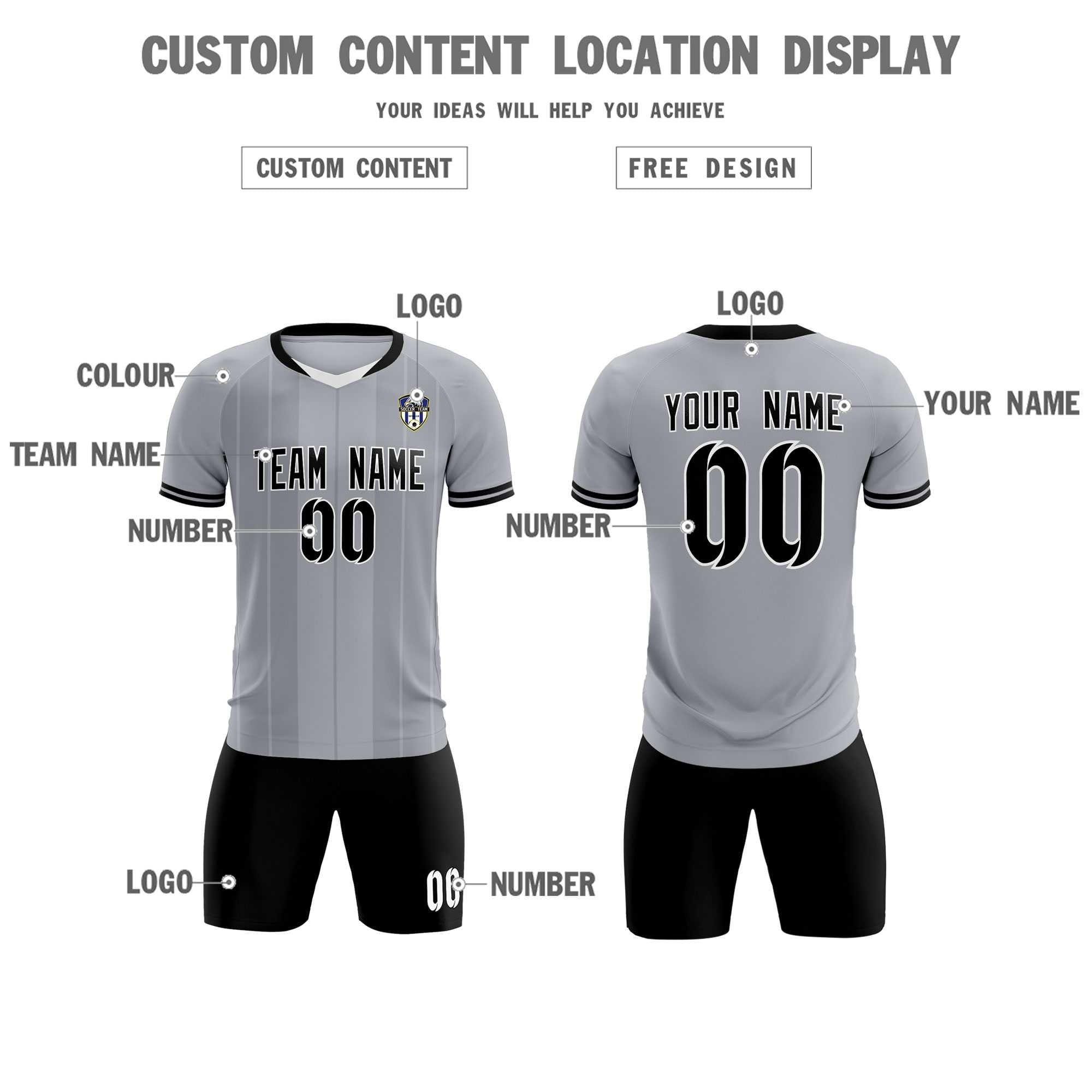 Custom Gray Classic Striped Personalized Soccer Tops/Sets Jersey