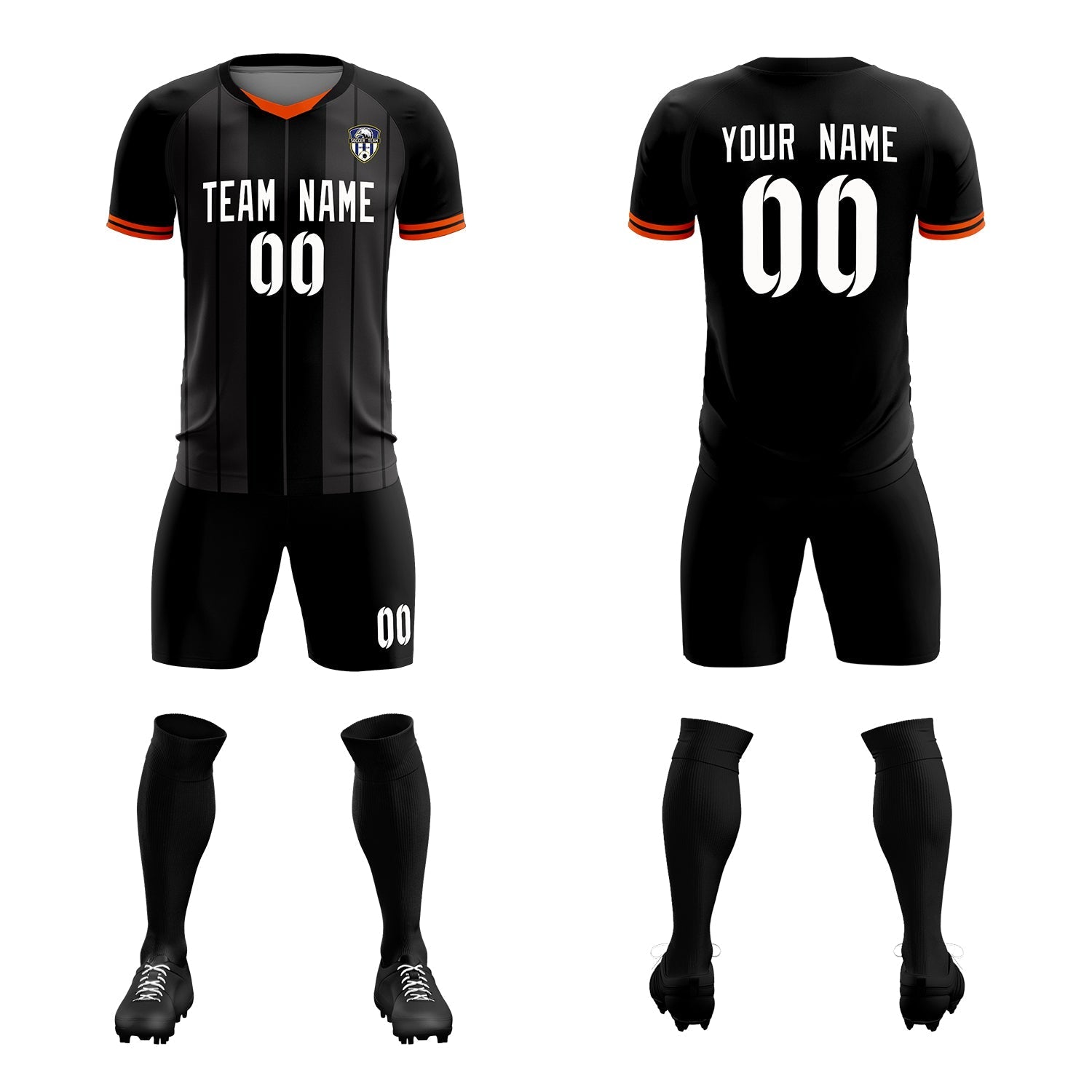Custom Black Classic Striped Personalized Soccer Tops/Sets Jersey