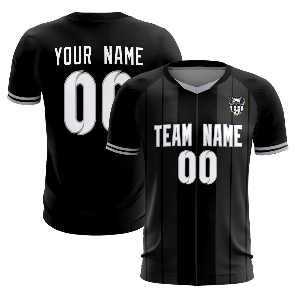 Custom Black Classic Striped Personalized Soccer Tops/Sets Jersey