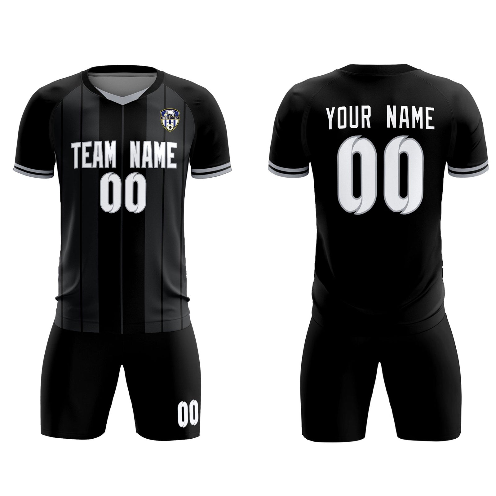 Custom Black Classic Striped Personalized Soccer Tops/Sets Jersey