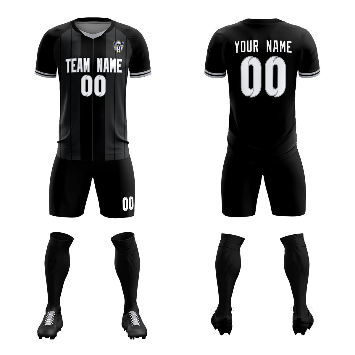 Custom Black Classic Striped Personalized Soccer Tops/Sets Jersey