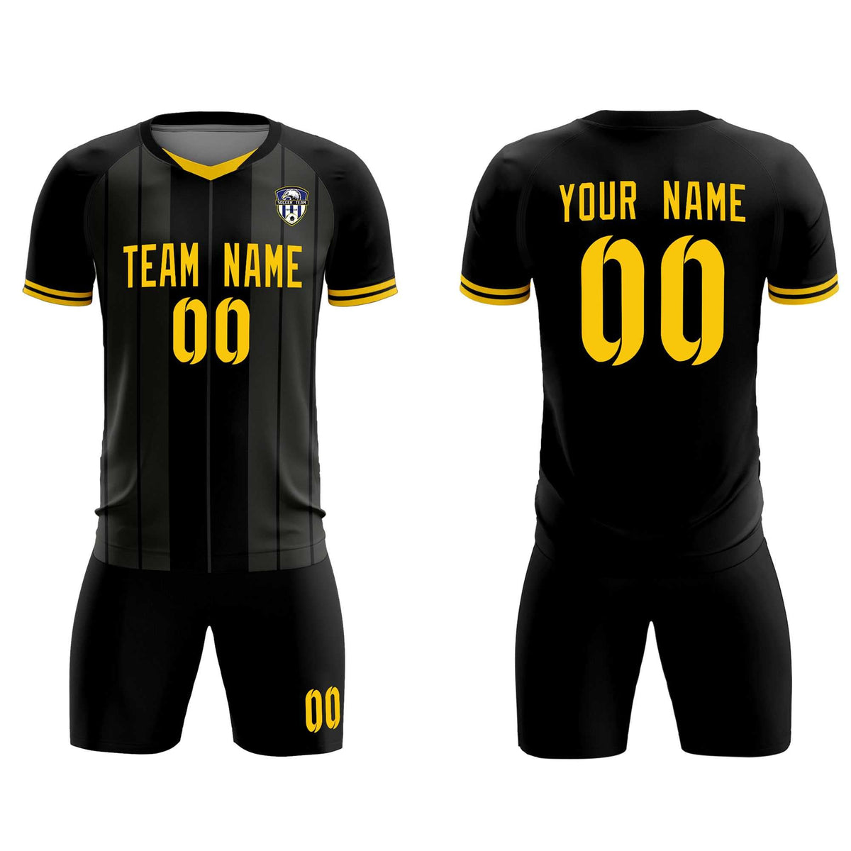 Custom Black Classic Striped Personalized Soccer Tops/Sets Jersey