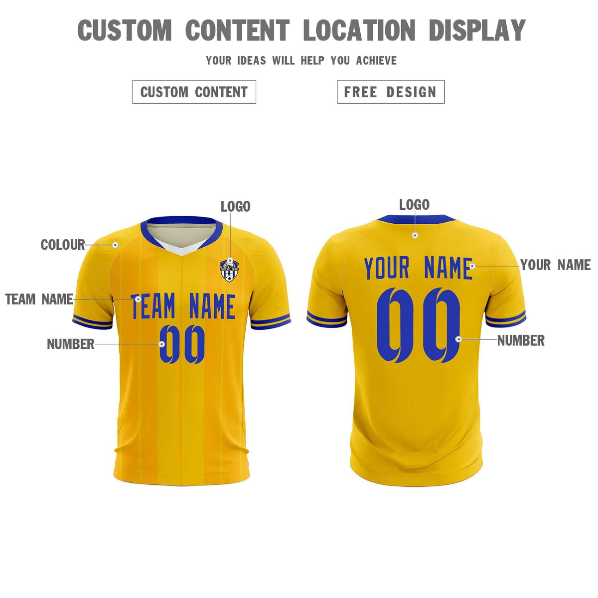 Custom Gold Classic Striped Personalized Soccer Tops/Sets Jersey
