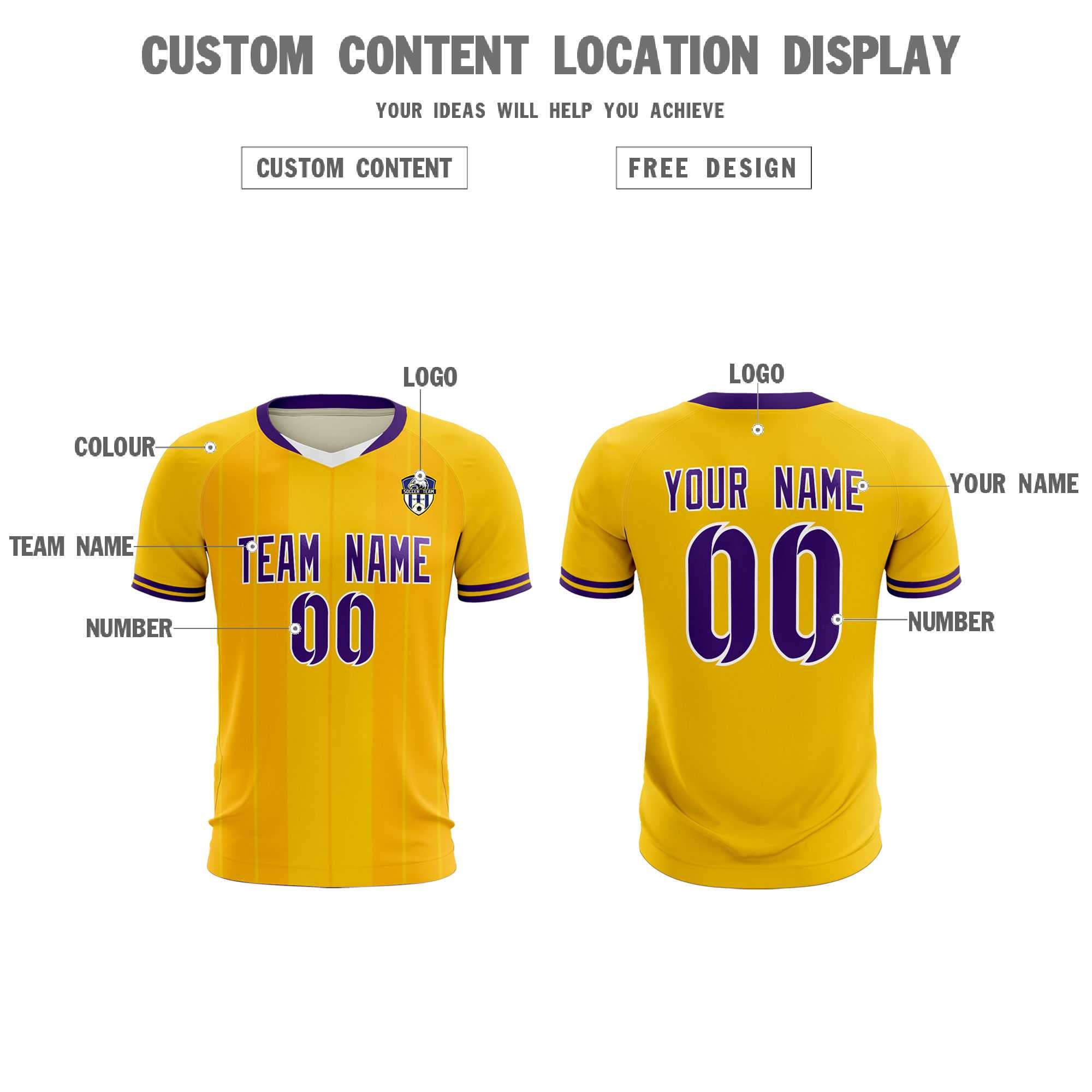 Custom Gold Classic Striped Personalized Soccer Tops/Sets Jersey