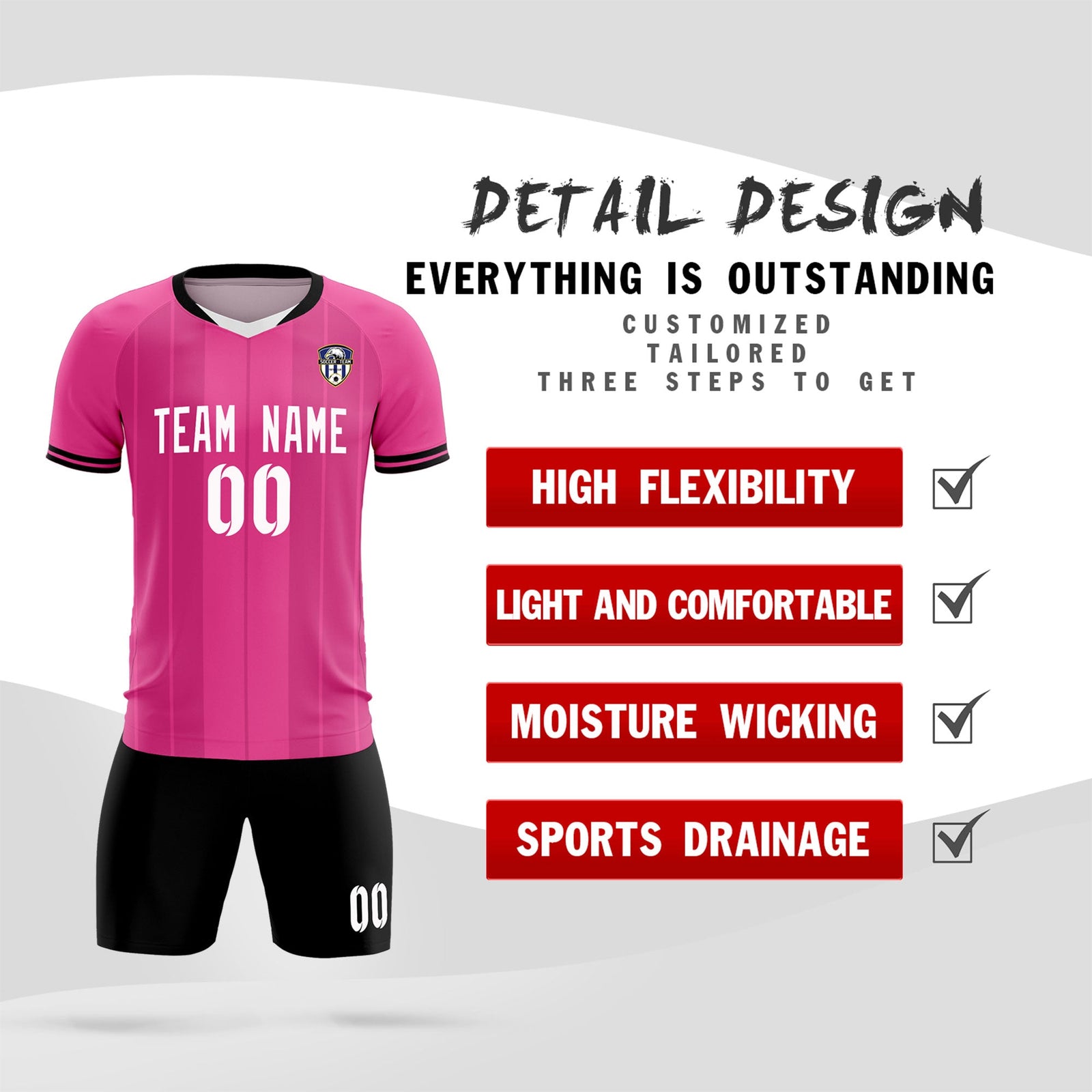 Custom Pink Classic Striped Personalized Soccer Tops/Sets Jersey