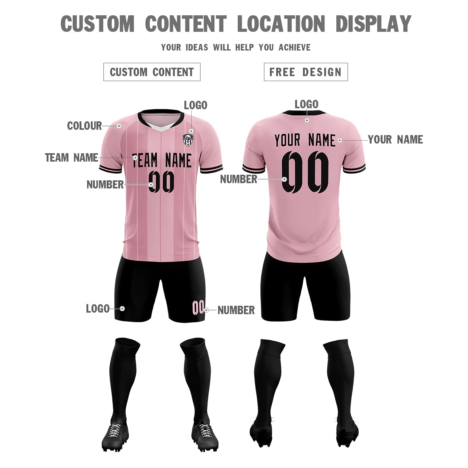 Custom Light Pink Classic Striped Personalized Soccer Tops/Sets Jersey