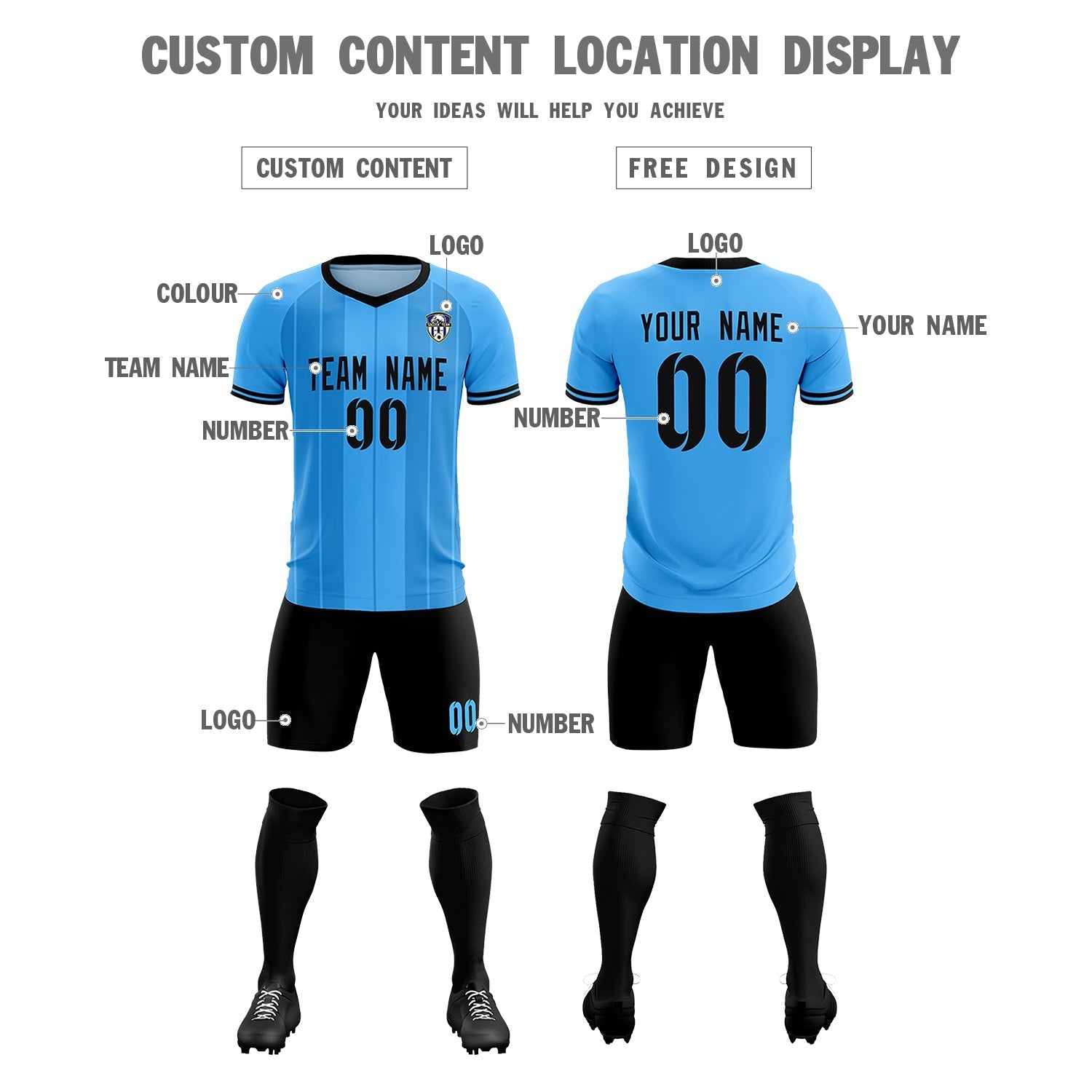 Custom Powder Blue Classic Striped Personalized Soccer Tops/Sets Jersey