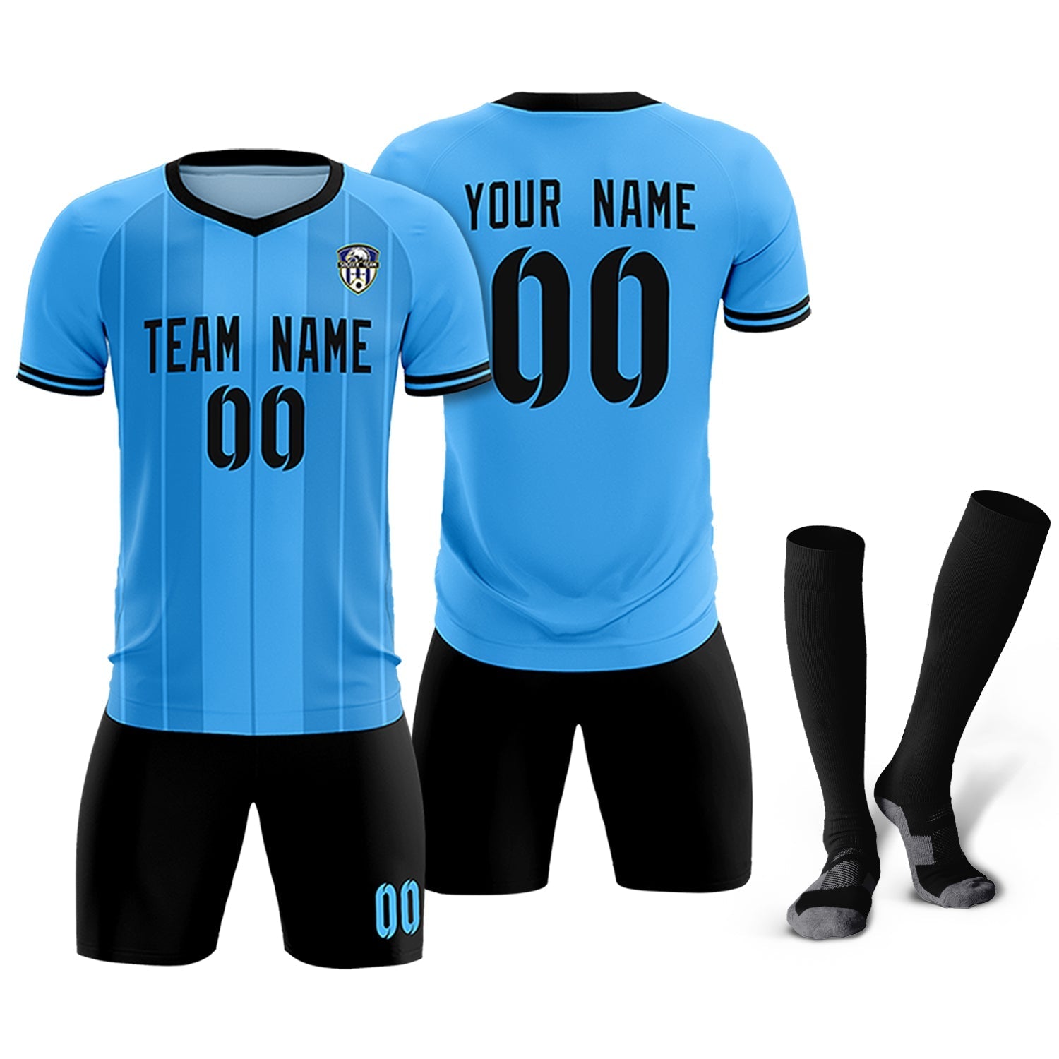Custom Powder Blue Classic Striped Personalized Soccer Tops/Sets Jersey