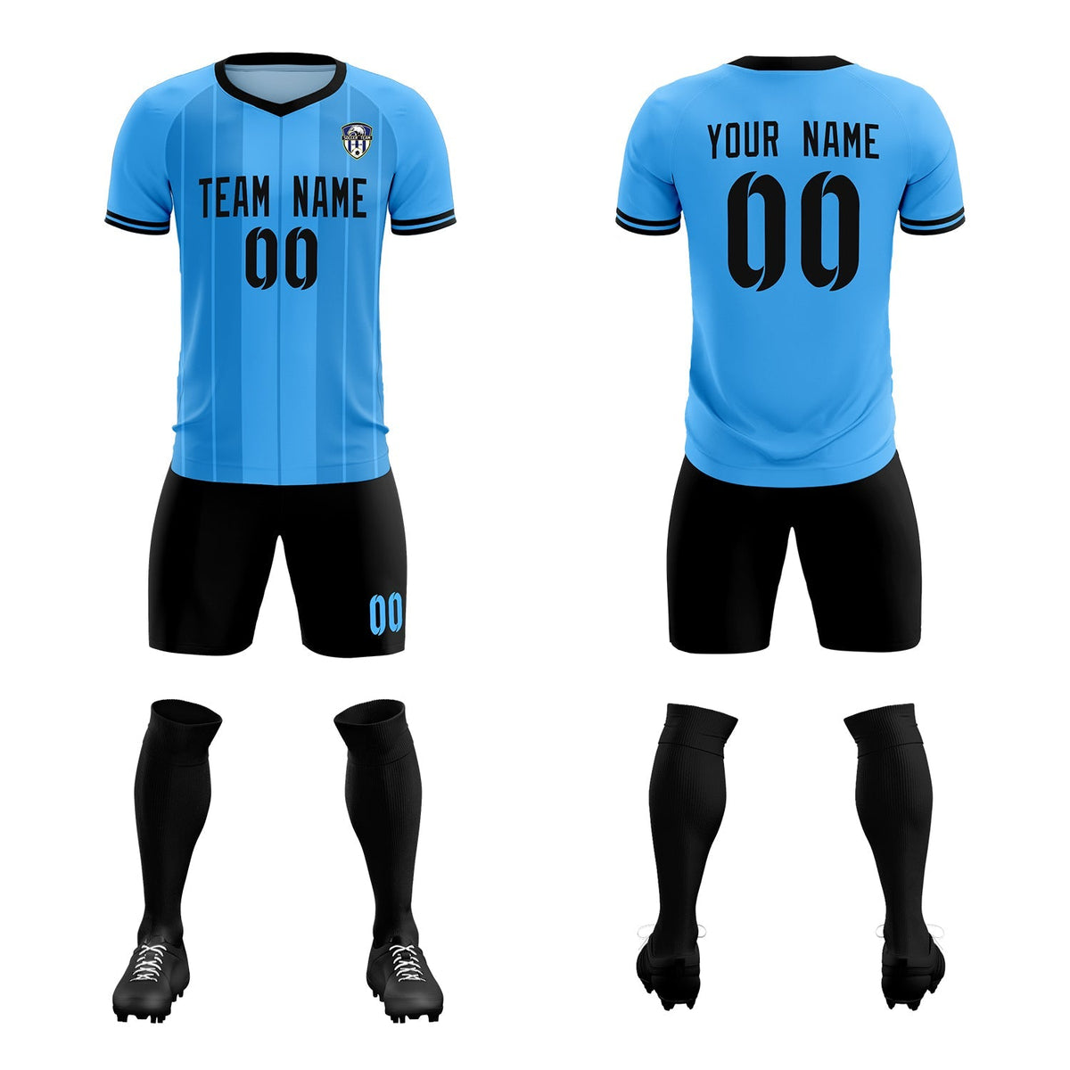 Custom Powder Blue Classic Striped Personalized Soccer Tops/Sets Jersey