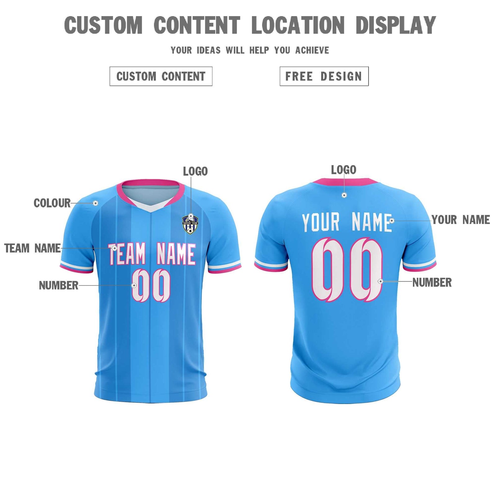 Custom Powder Blue Classic Striped Personalized Soccer Tops/Sets Jersey