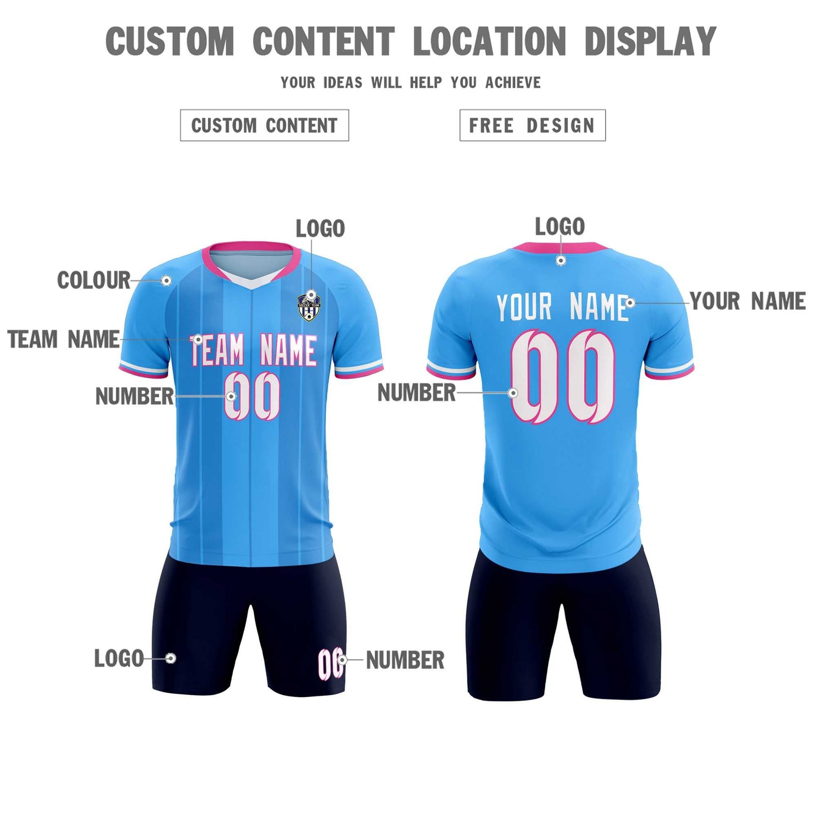 Custom Powder Blue Classic Striped Personalized Soccer Tops/Sets Jersey