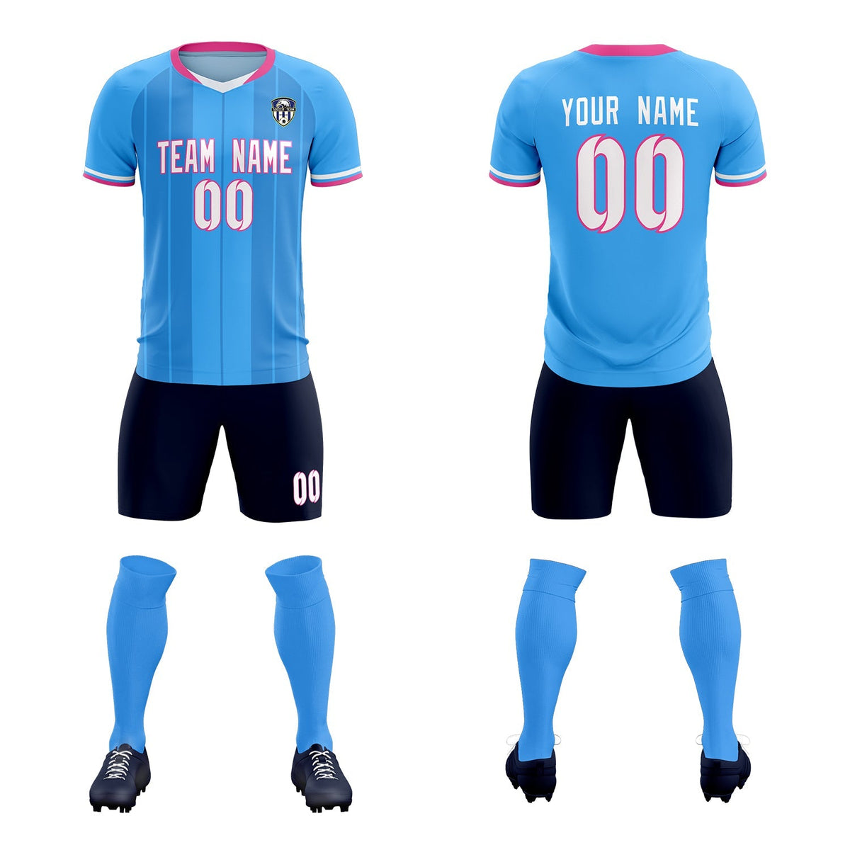 Custom Powder Blue Classic Striped Personalized Soccer Tops/Sets Jersey