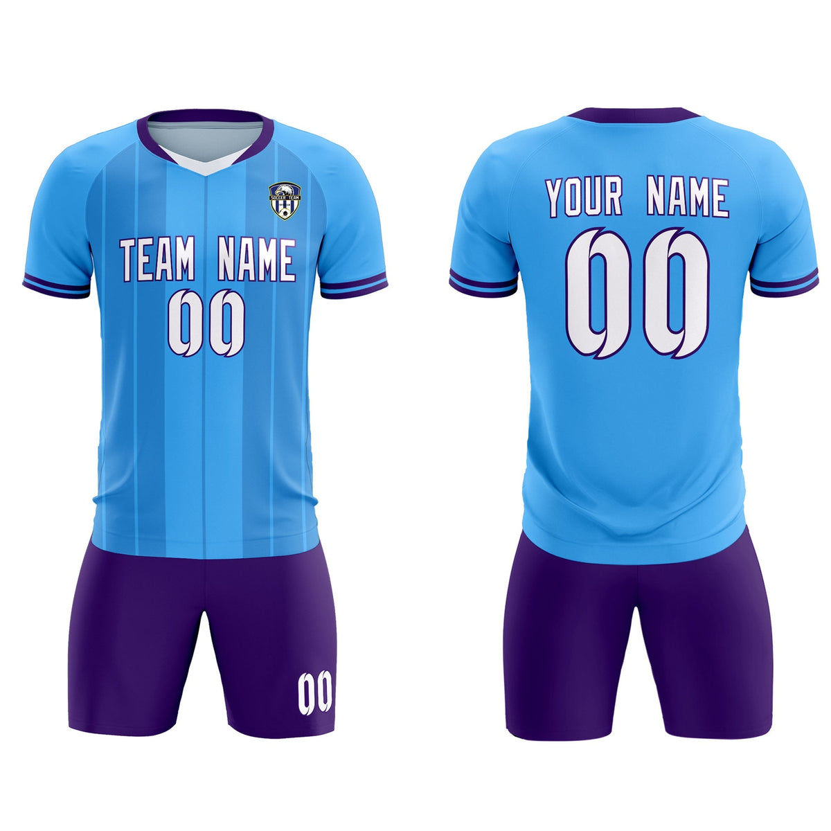 Custom Powder Blue Classic Striped Personalized Soccer Tops/Sets Jersey