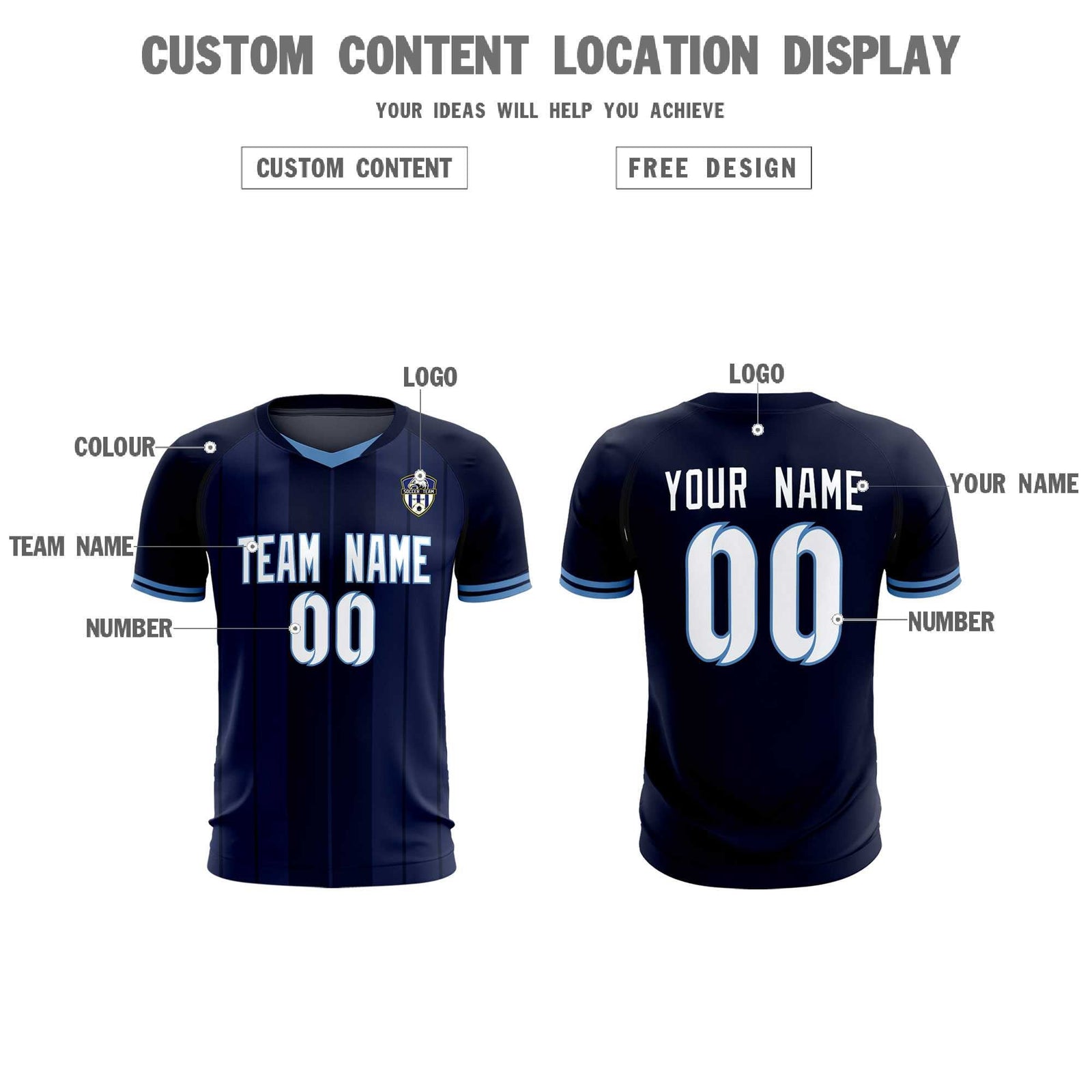 Custom Navy Classic Striped Personalized Soccer Tops/Sets Jersey