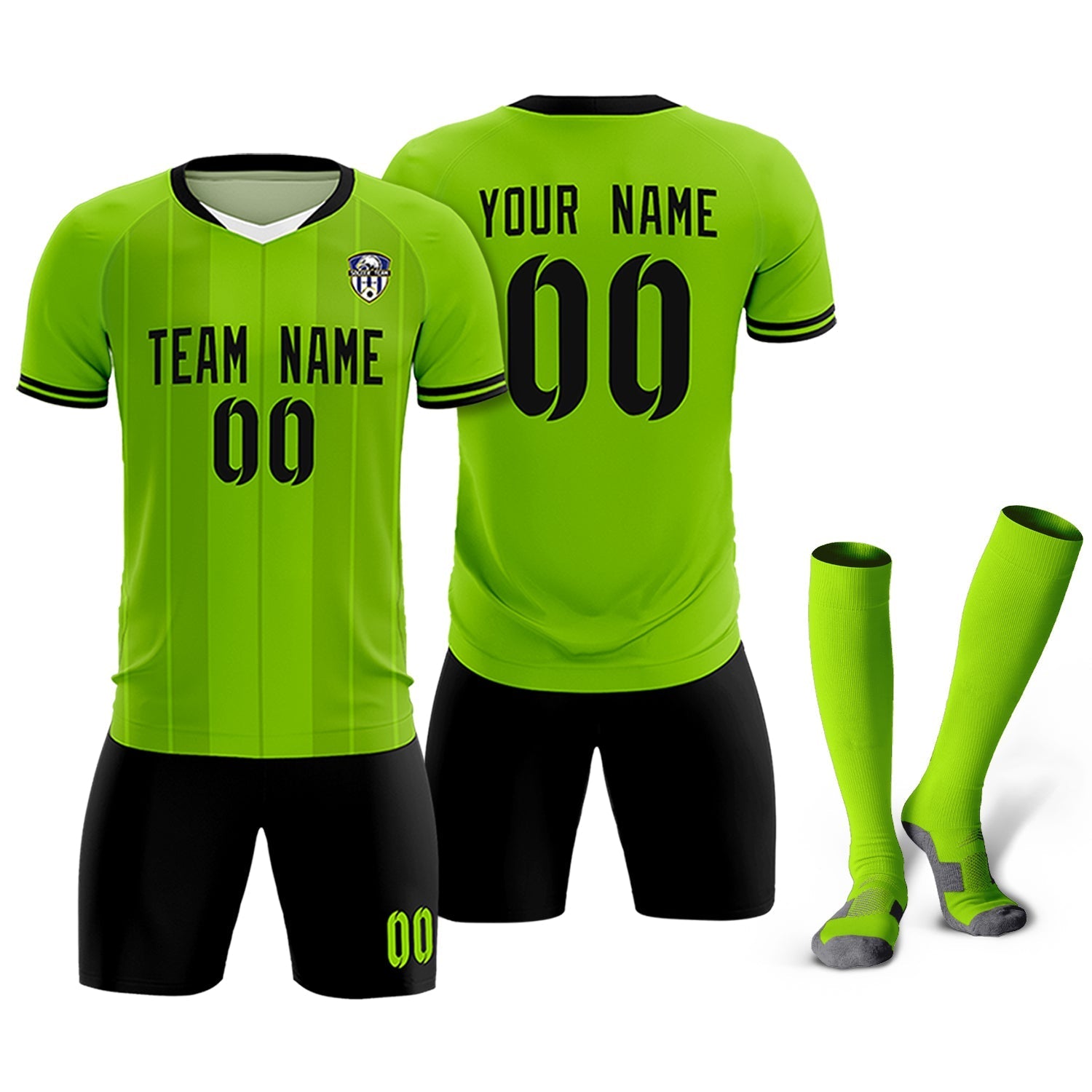 Custom Neon Green Classic Striped Personalized Soccer Tops/Sets Jersey