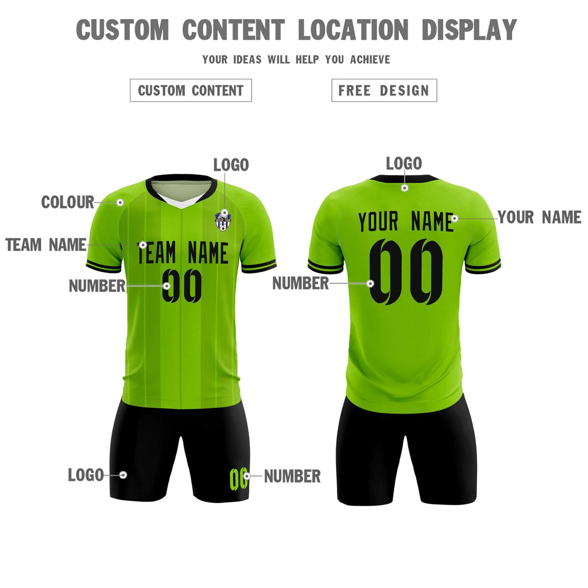 Custom Neon Green Classic Striped Personalized Soccer Tops/Sets Jersey