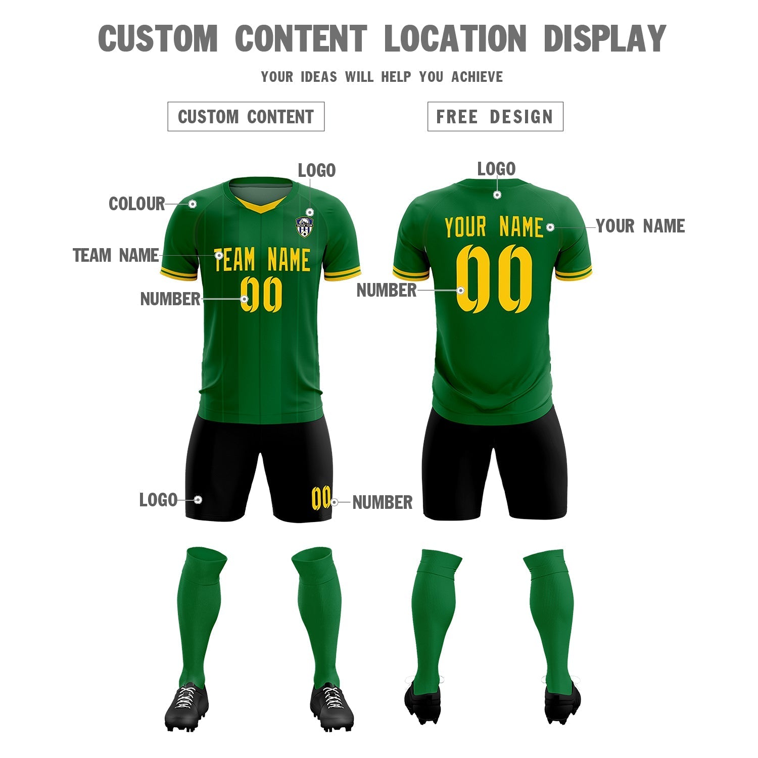 Custom Kelly Green Classic Striped Personalized Soccer Tops/Sets Jersey