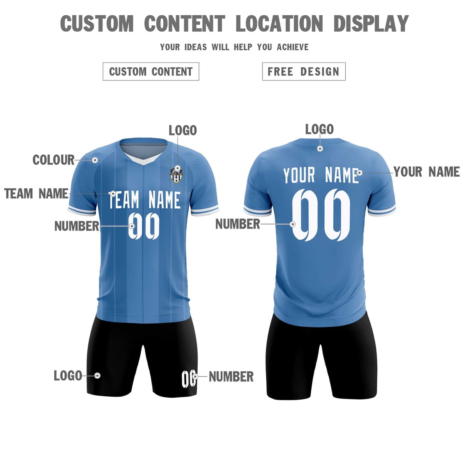 Custom Light Blue Classic Striped Personalized Soccer Tops/Sets Jersey