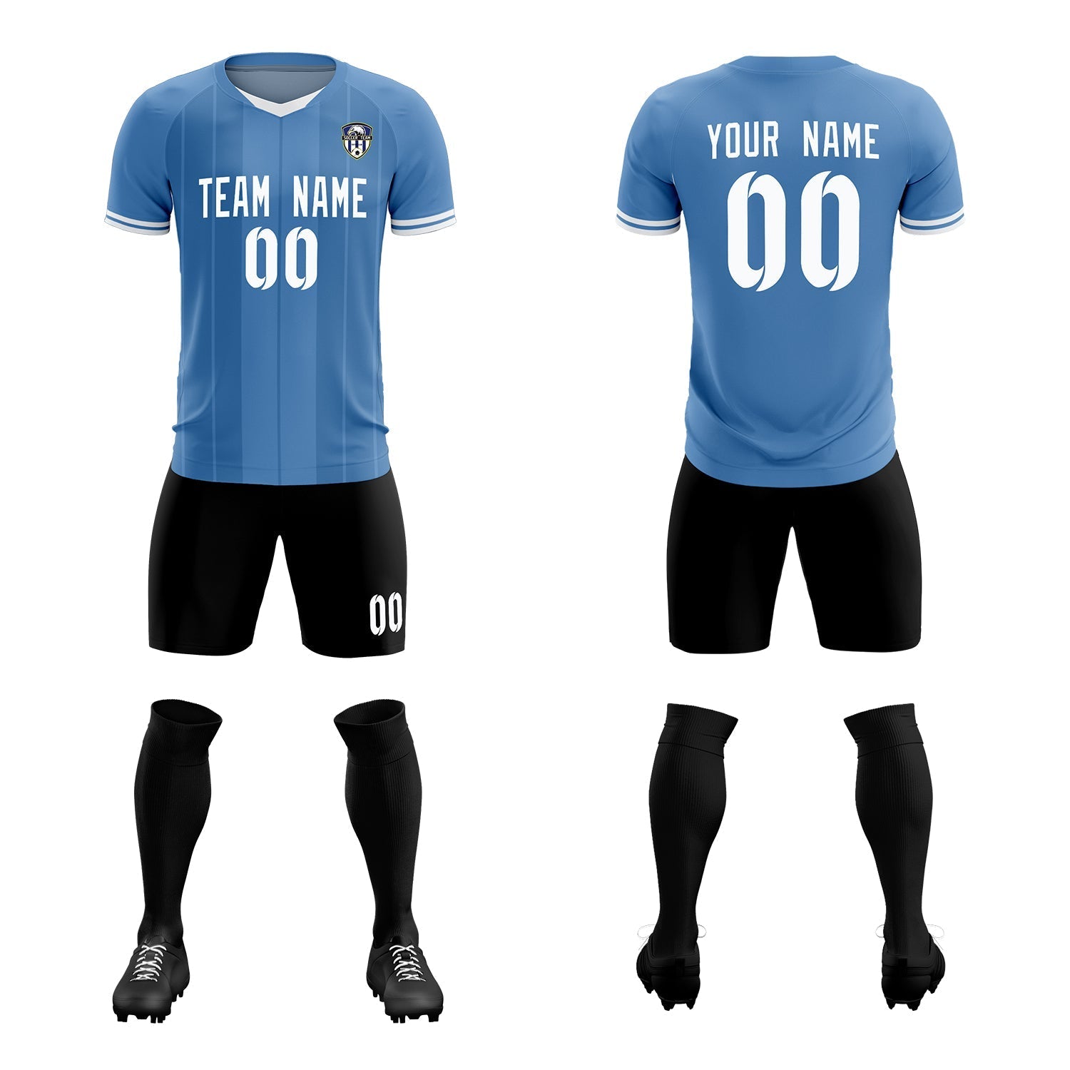 Custom Light Blue Classic Striped Personalized Soccer Tops/Sets Jersey