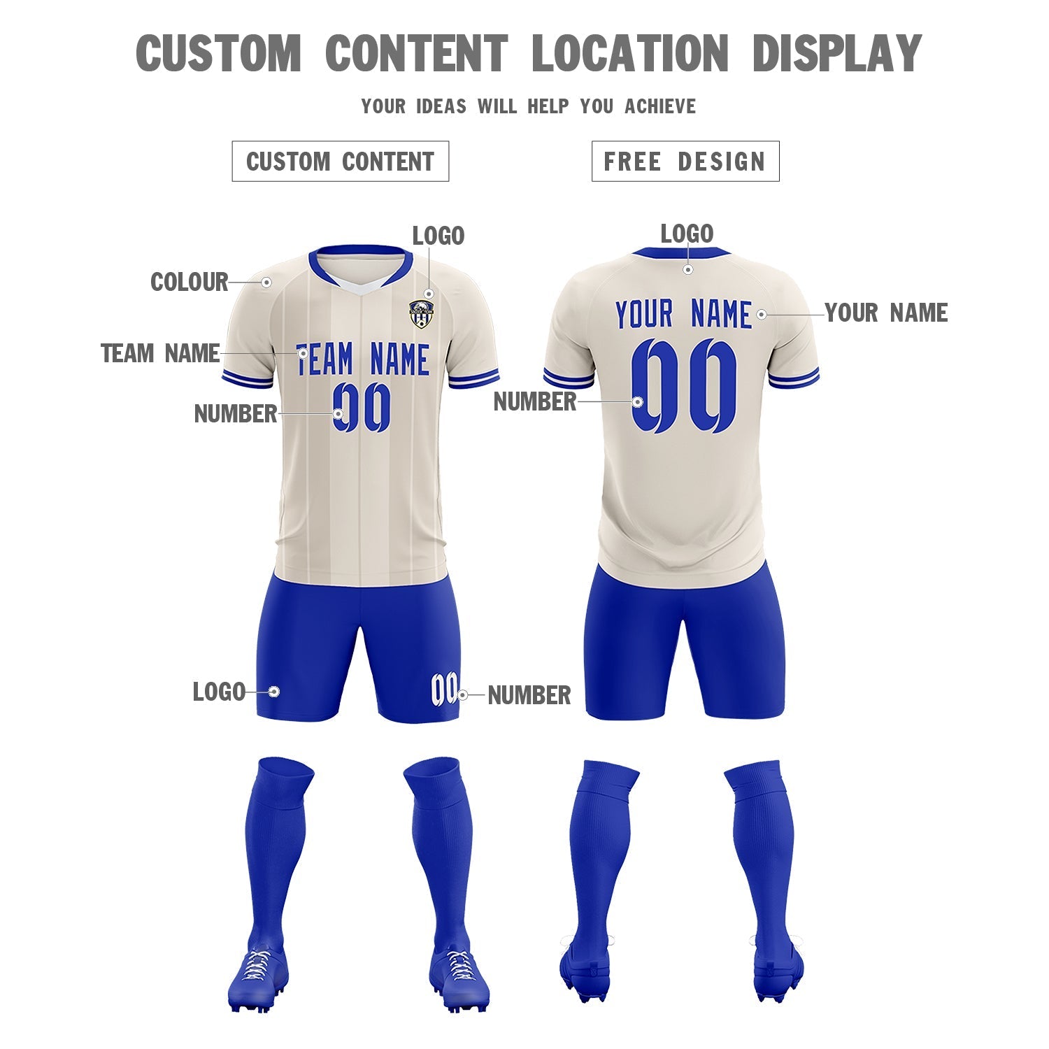 Custom Cream Classic Striped Personalized Soccer Tops/Sets Jersey