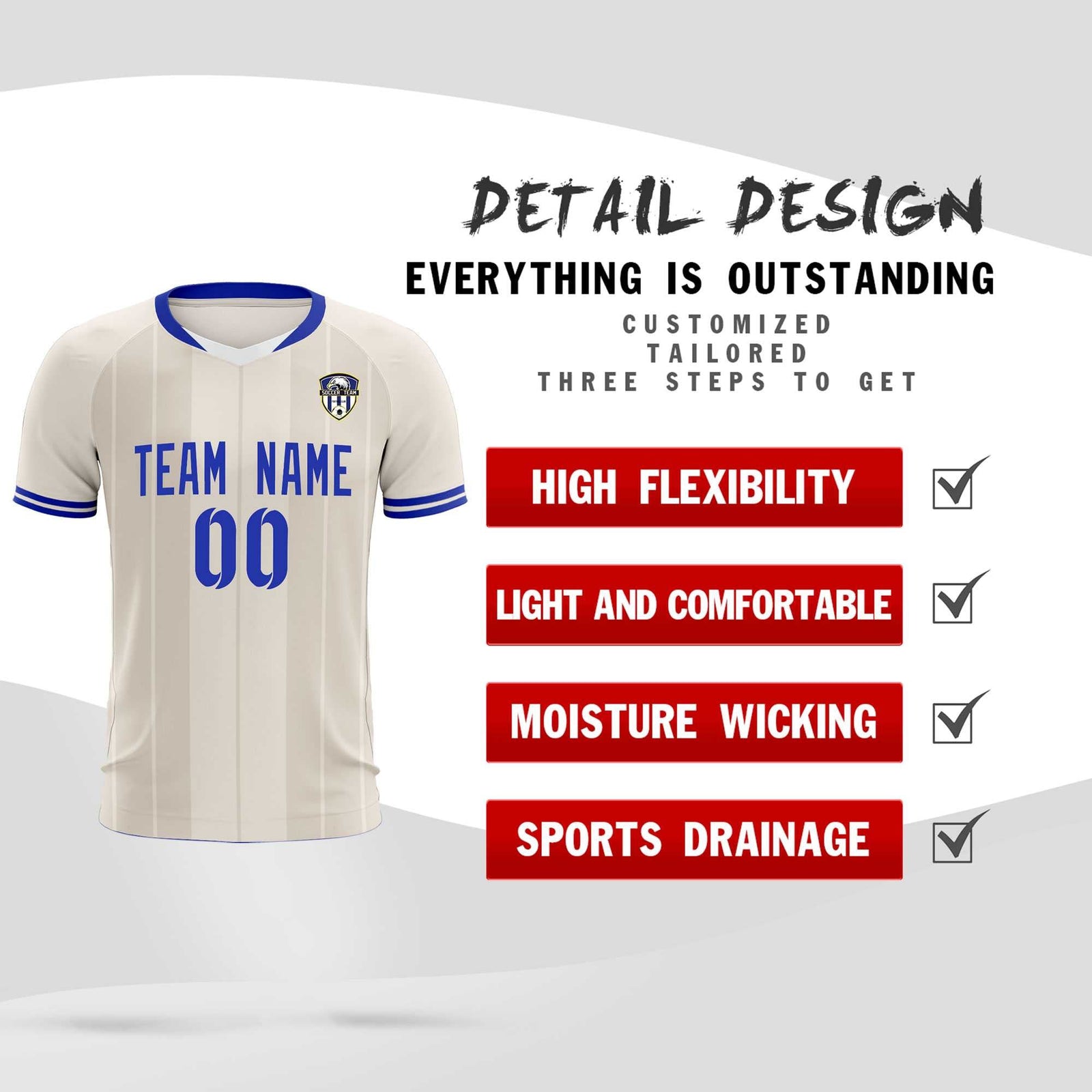 Custom Cream Classic Striped Personalized Soccer Tops/Sets Jersey