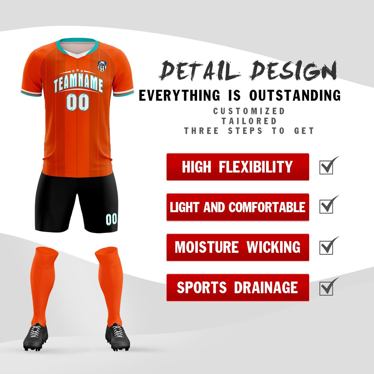 Custom Orange Classic Striped Personalized Soccer Tops/Sets Jersey