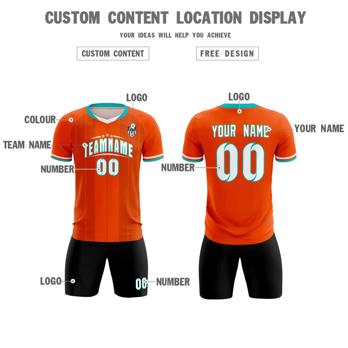 Custom Orange Classic Striped Personalized Soccer Tops/Sets Jersey