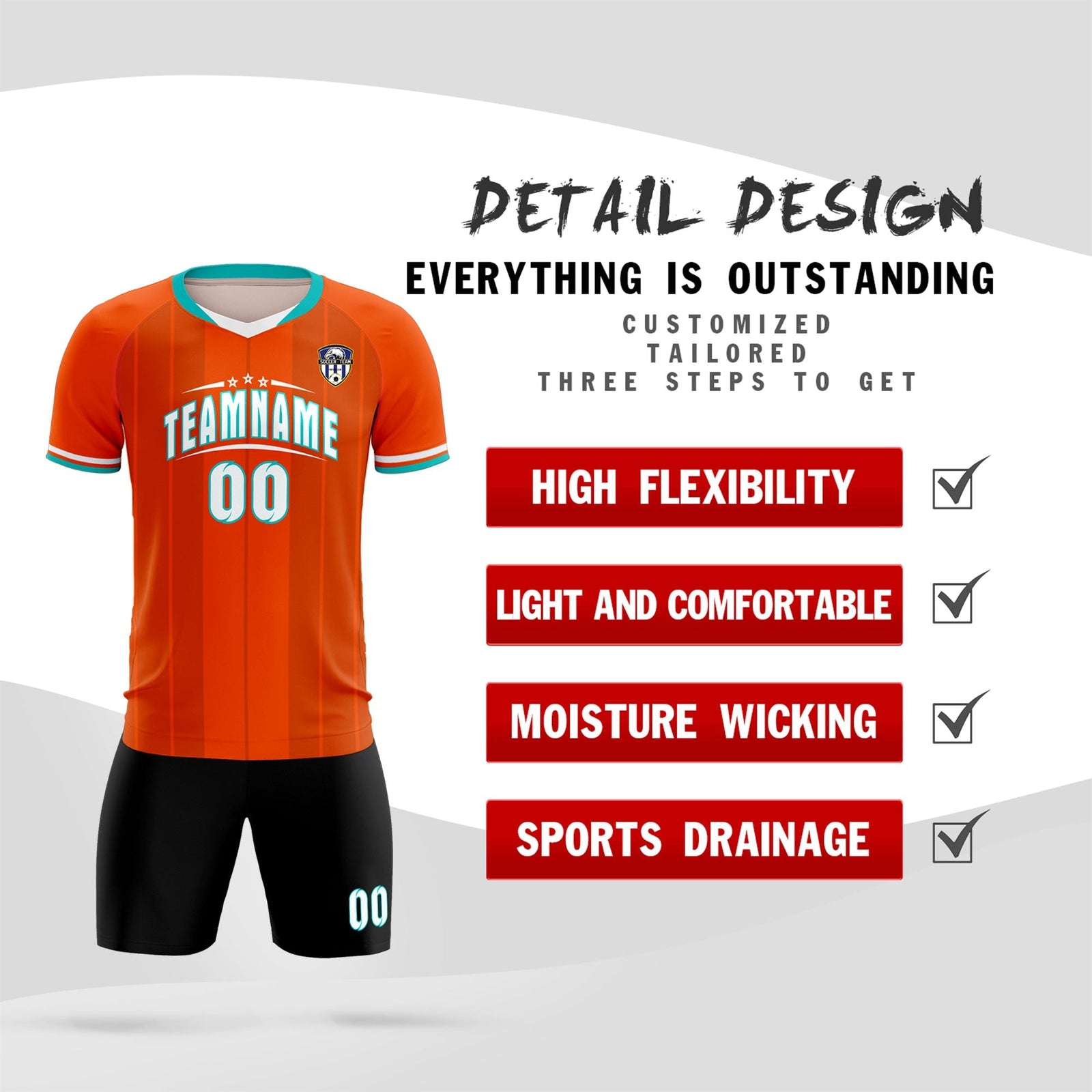 Custom Orange Classic Striped Personalized Soccer Tops/Sets Jersey