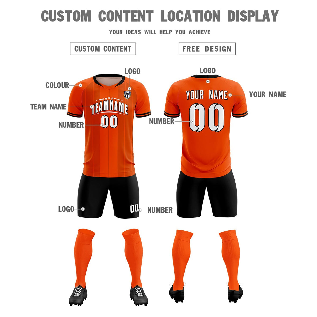 Custom Orange Classic Striped Personalized Soccer Tops/Sets Jersey