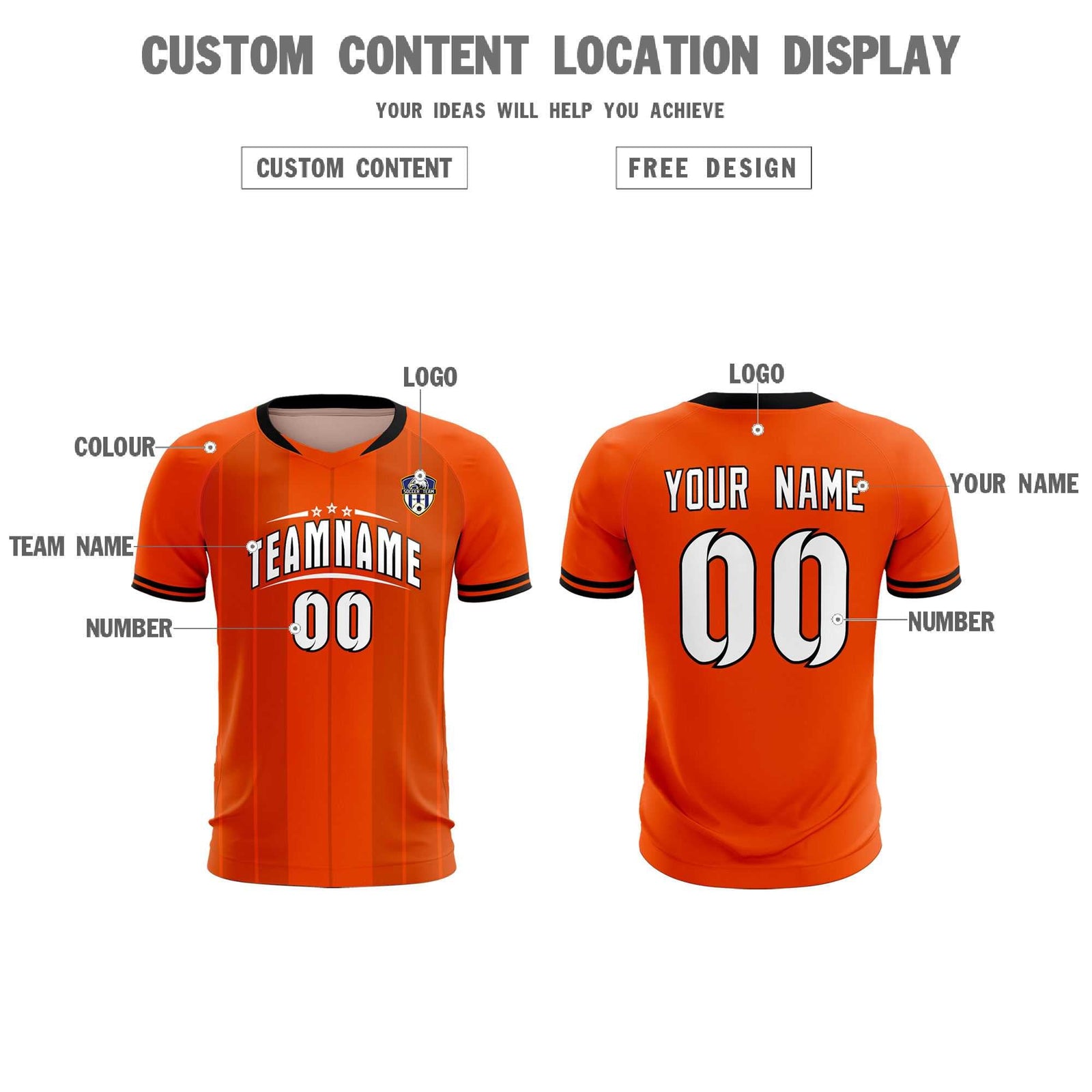 Custom Orange Classic Striped Personalized Soccer Tops/Sets Jersey